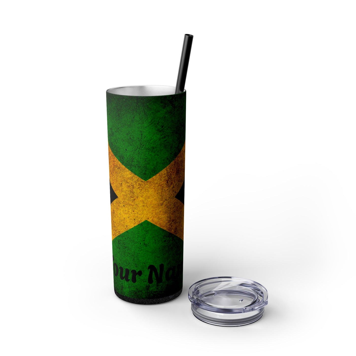 Jamaican Flag Skinny Tumbler, Personalized Drinkware, Insulated Cup with Straw, 20oz Gift Idea, Custom Name Tumbler, Travel Mug for Hot/Cold