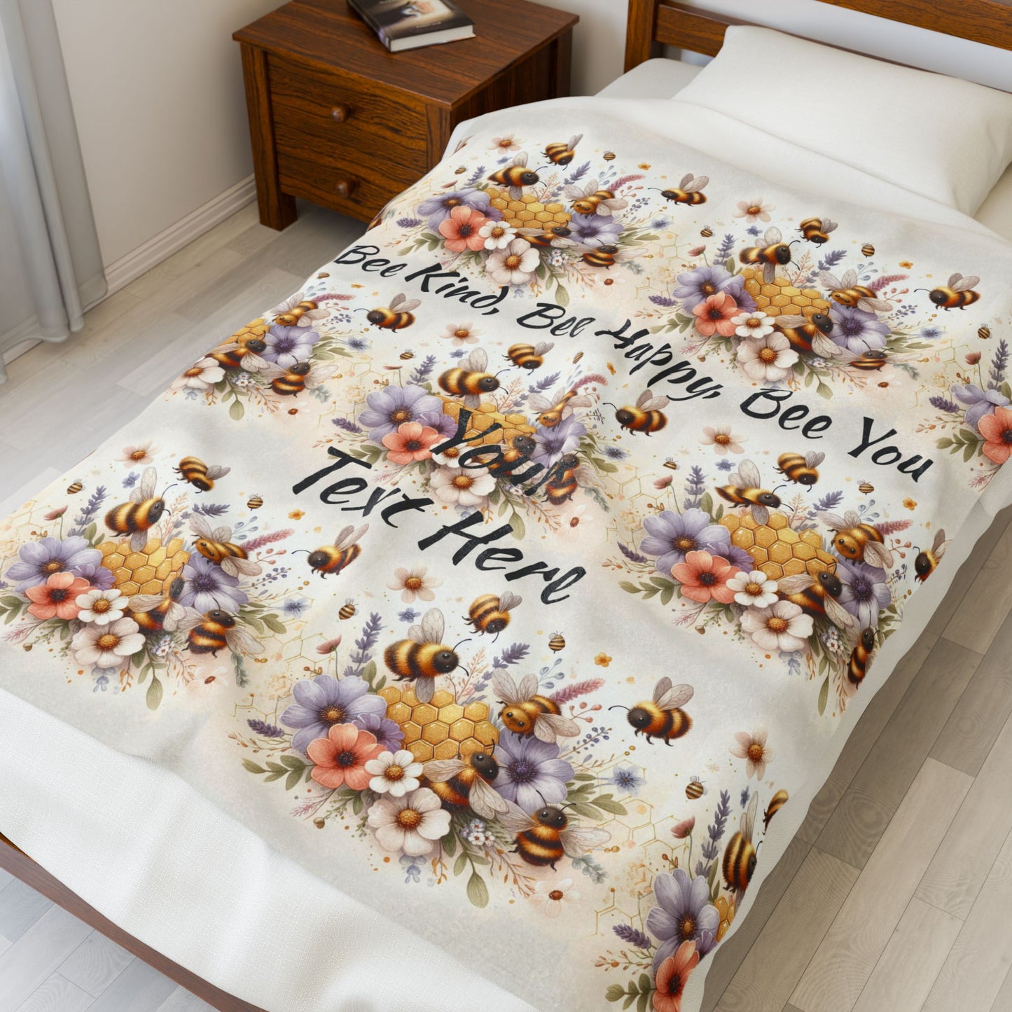 Personalized Spring Floral Bee Kind Plush Blanket | Floral Throw Blanket, Custom Keepsake, Seasonal, Cozy Bee Lovers Gift