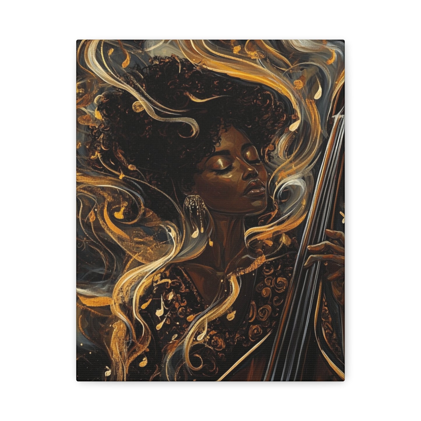 The Sound of Soul Canvas Wall Art, Afro Musician Portrait, Musical Notes Decor, African American Artwork, Jazz Musician