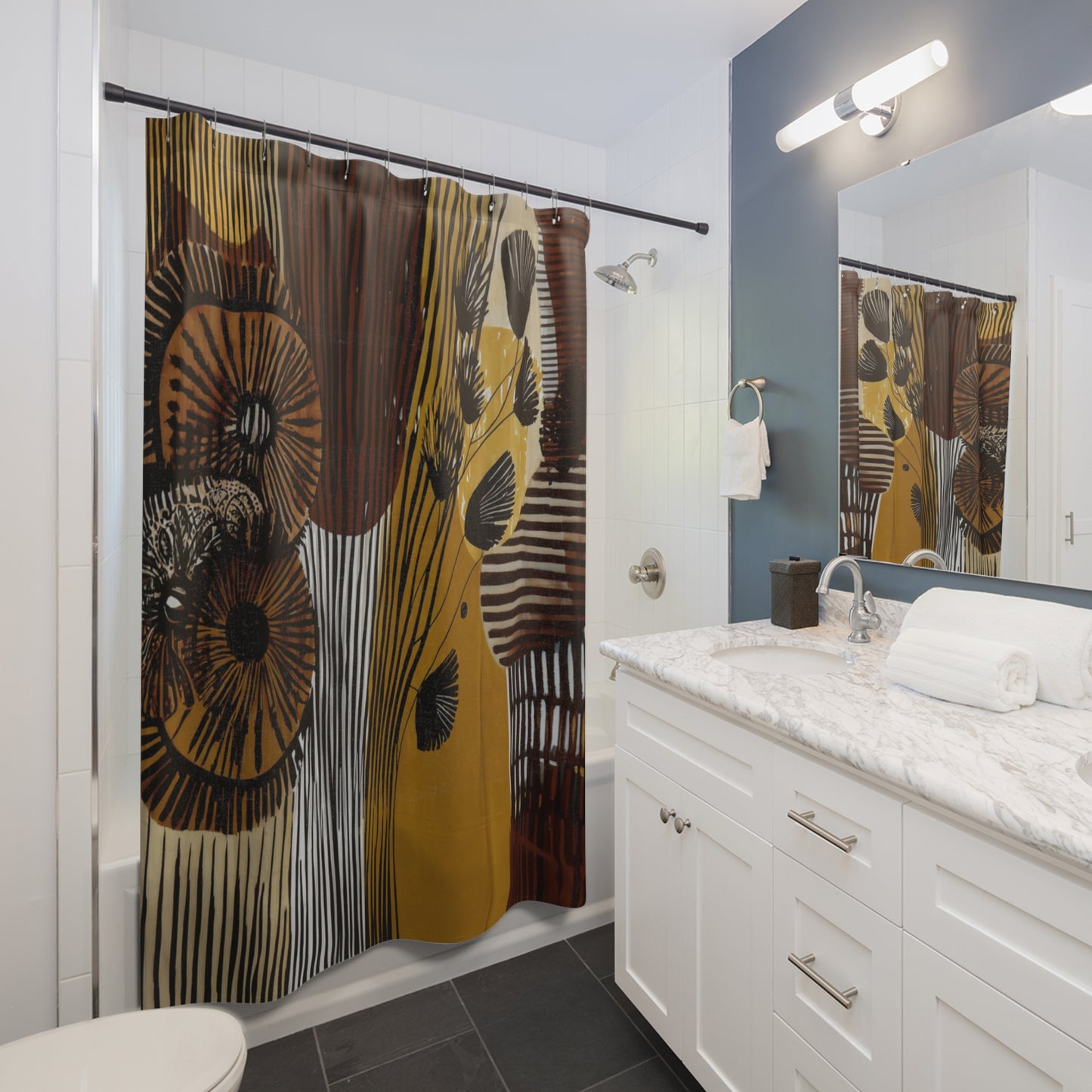 Harvest Bloom Abstract Floral Shower Curtain, Modern Bathroom Decor