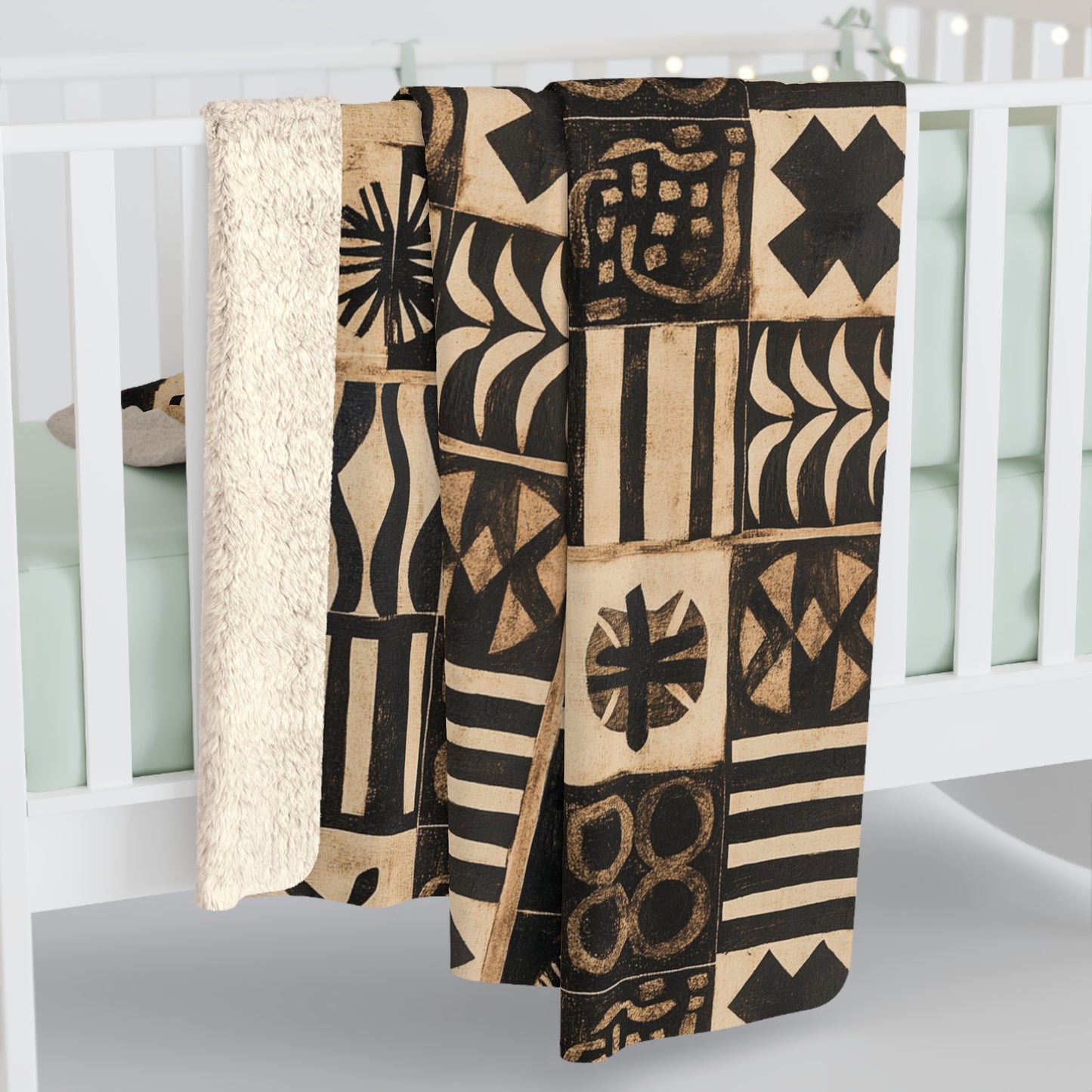 Heritage Threads Collection Sherpa Fleece Blanket - African Print Throw, Brown Black Beige, Cozy Home Decor, Gift for Her, Sofa Blanket,