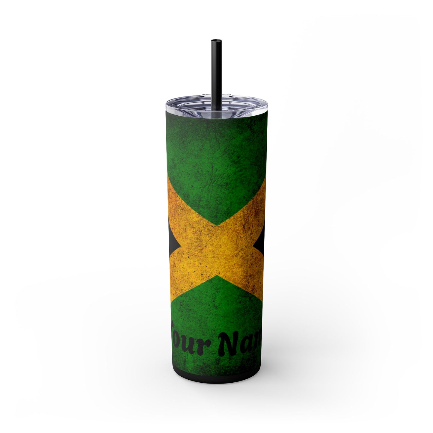 Jamaican Flag Skinny Tumbler, Personalized Drinkware, Insulated Cup with Straw, 20oz Gift Idea, Custom Name Tumbler, Travel Mug for Hot/Cold