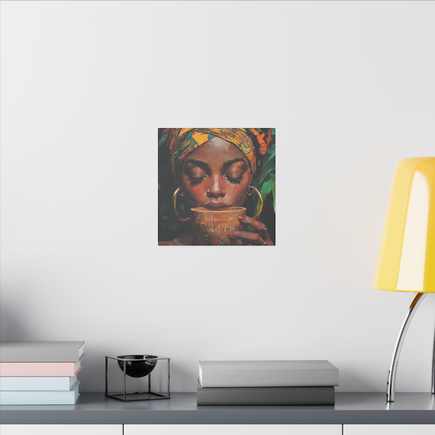 Sips of Serenity Matte Canvas, Stretched, 0.75", African art, nouveau, cultural wall hanging, decor