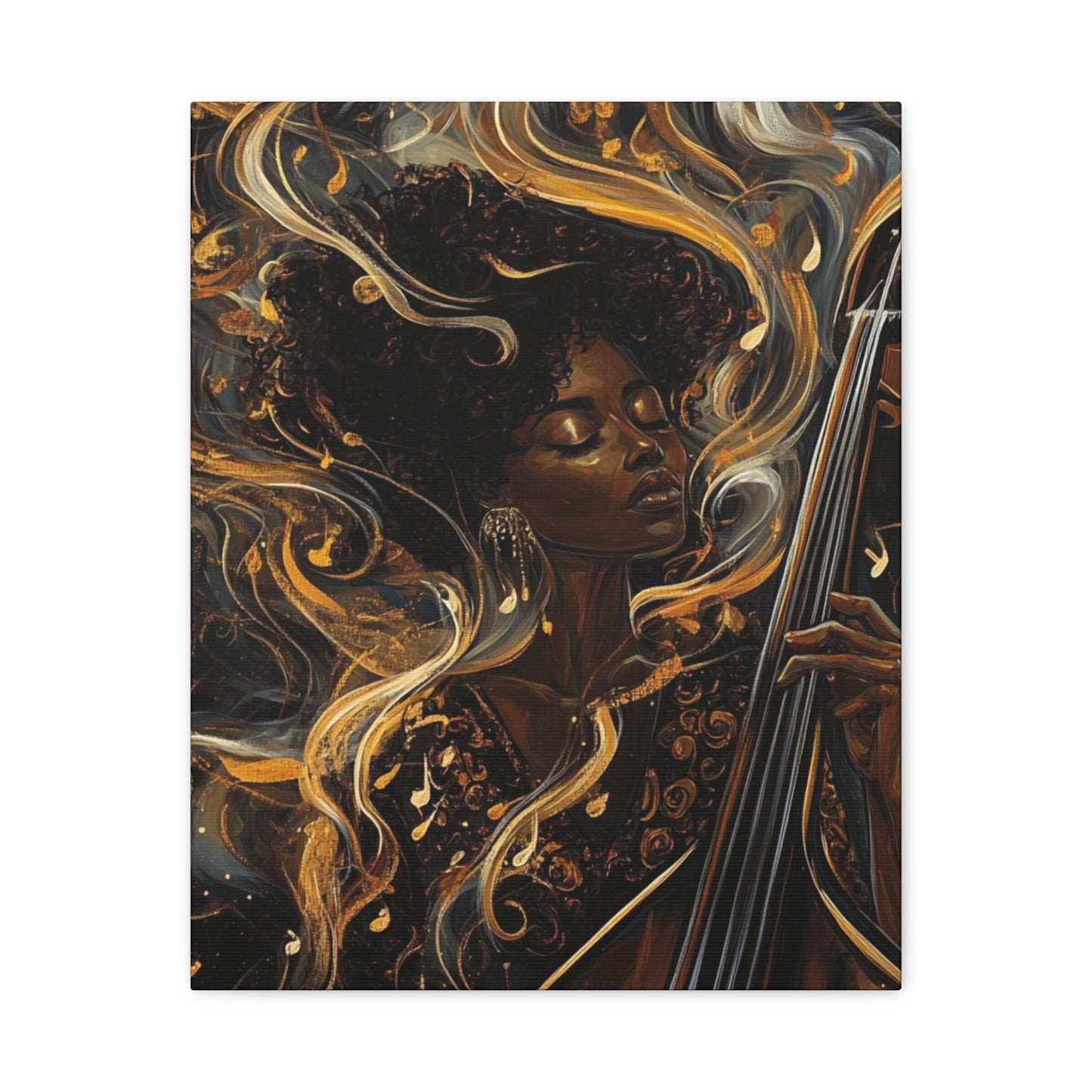 The Sound of Soul Canvas Wall Art, Afro Musician Portrait, Musical Notes Decor, African American Artwork, Jazz Musician