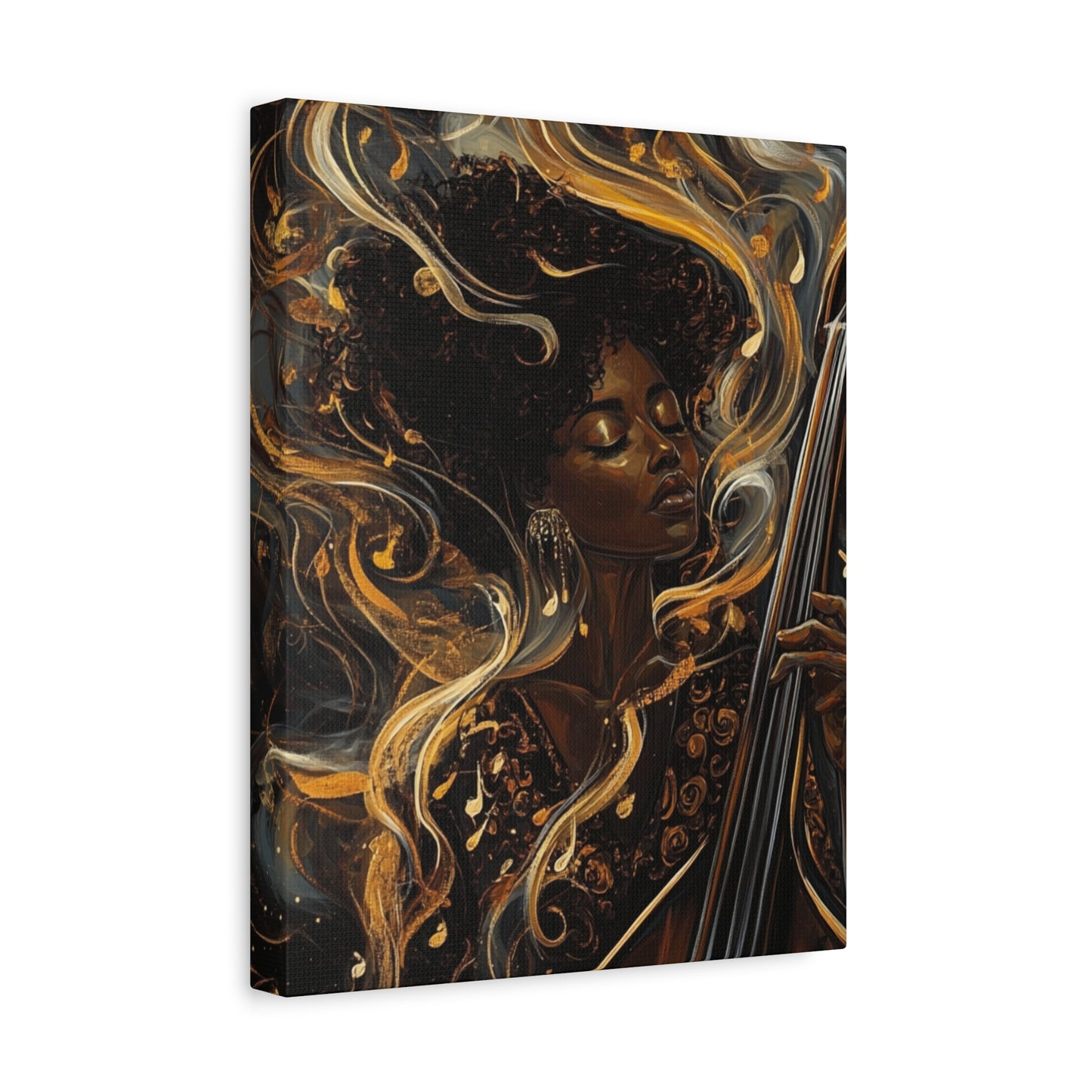 The Sound of Soul Canvas Wall Art, Afro Musician Portrait, Musical Notes Decor, African American Artwork, Jazz Musician
