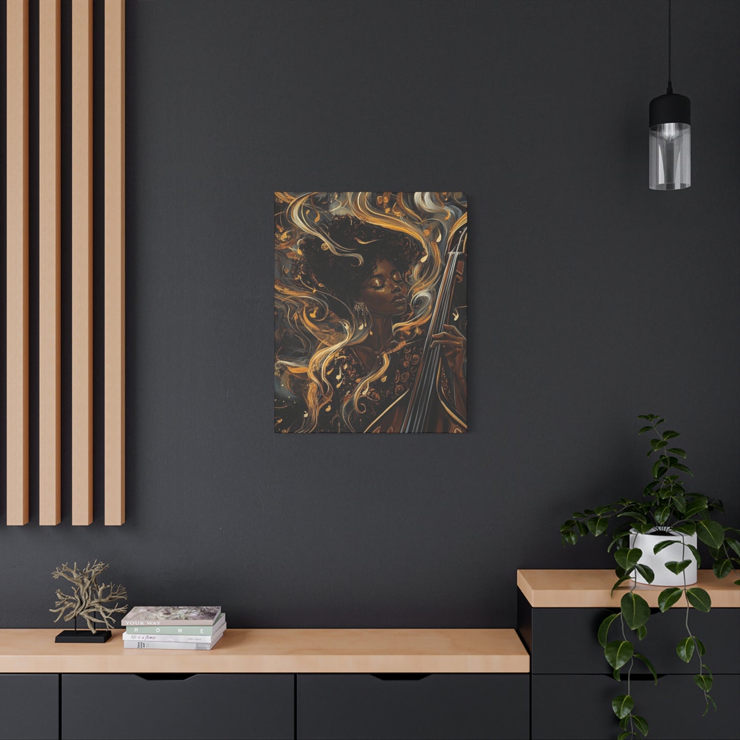 The Sound of Soul Canvas Wall Art, Afro Musician Portrait, Musical Notes Decor, African American Artwork, Jazz Musician
