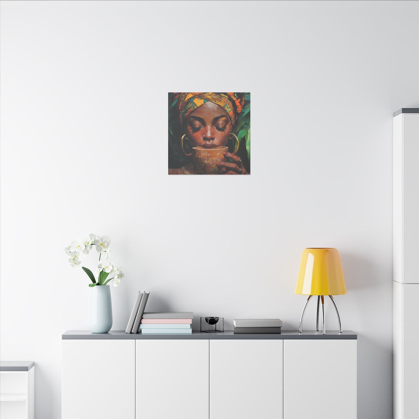 Sips of Serenity Matte Canvas, Stretched, 0.75", African art, nouveau, cultural wall hanging, decor