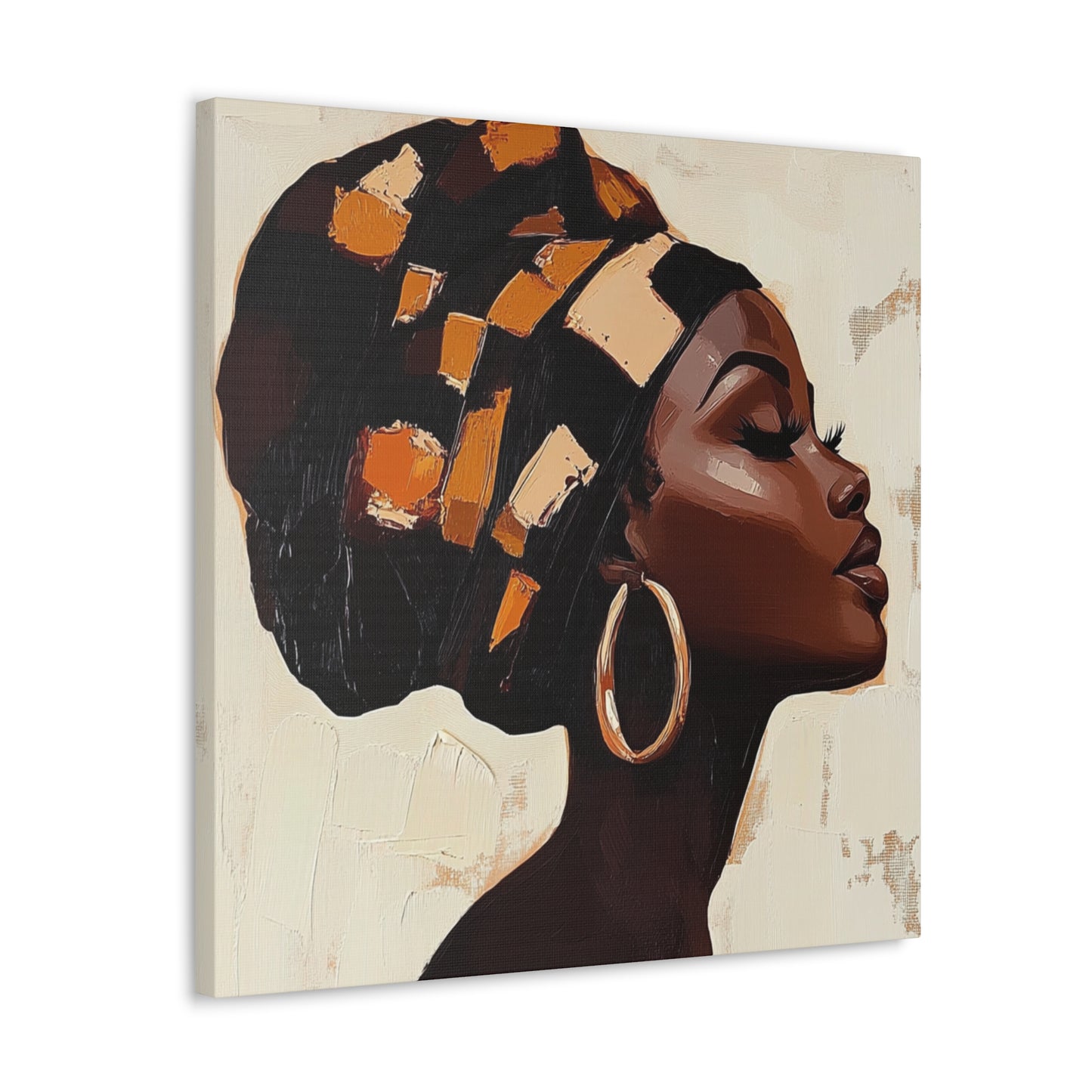 Wrapped in Wisdom Canvas Art, African American Woman Painting, Headwrap Hoop Earrings, Earth Tone Brush Strokes, Home Decor Wall Hanging,