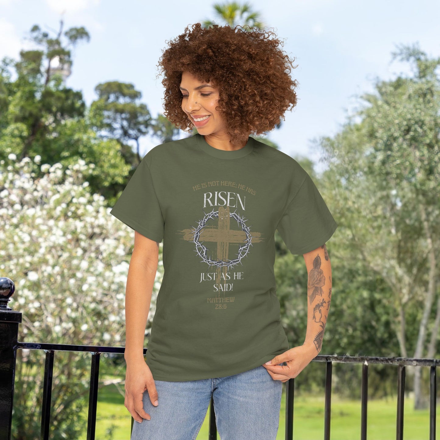 Christian Cross T-Shirt, Matthew 28:6 Scripture Tee, Religious Graphic Shirt, Unisex Cotton Top, Easter Gift, Inspirational Apparel