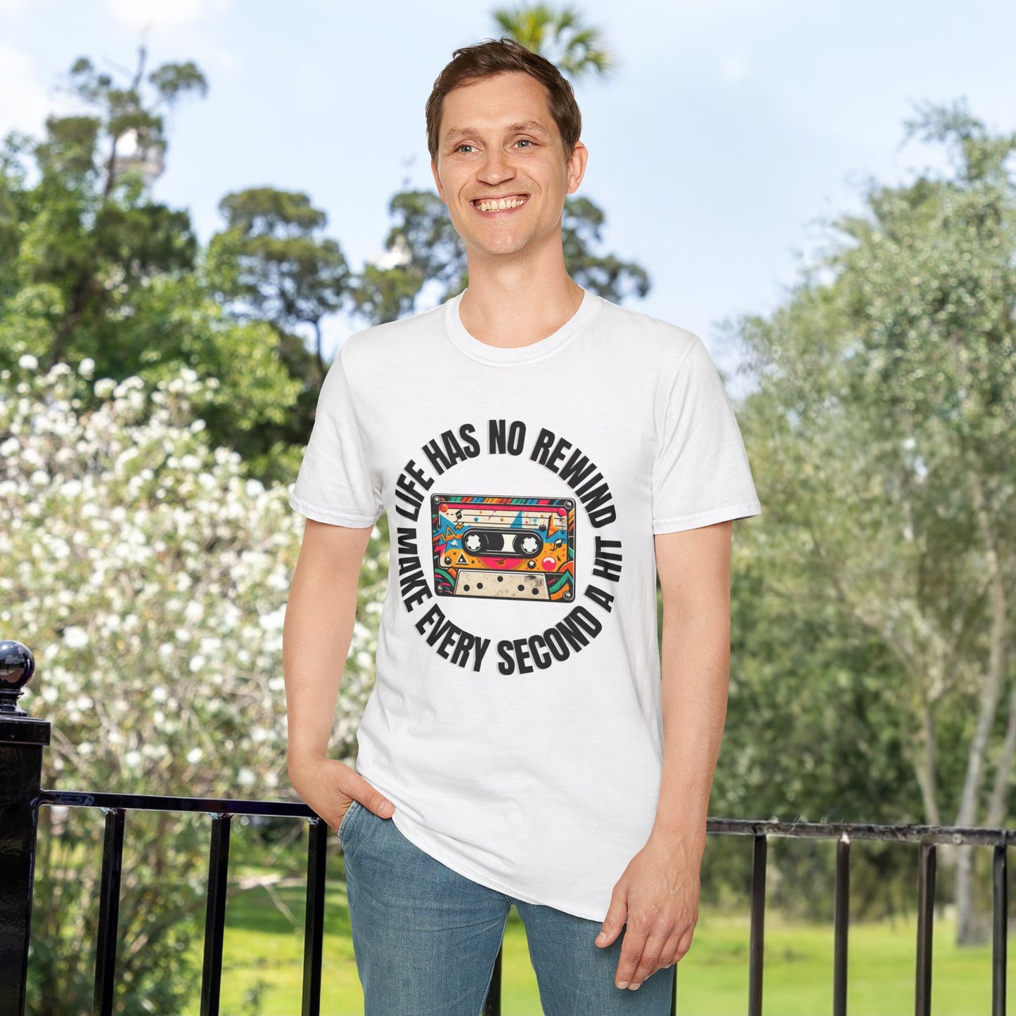 No Rewind Cassette Unisex Softstyle T-Shirt Motivational Quote Tee