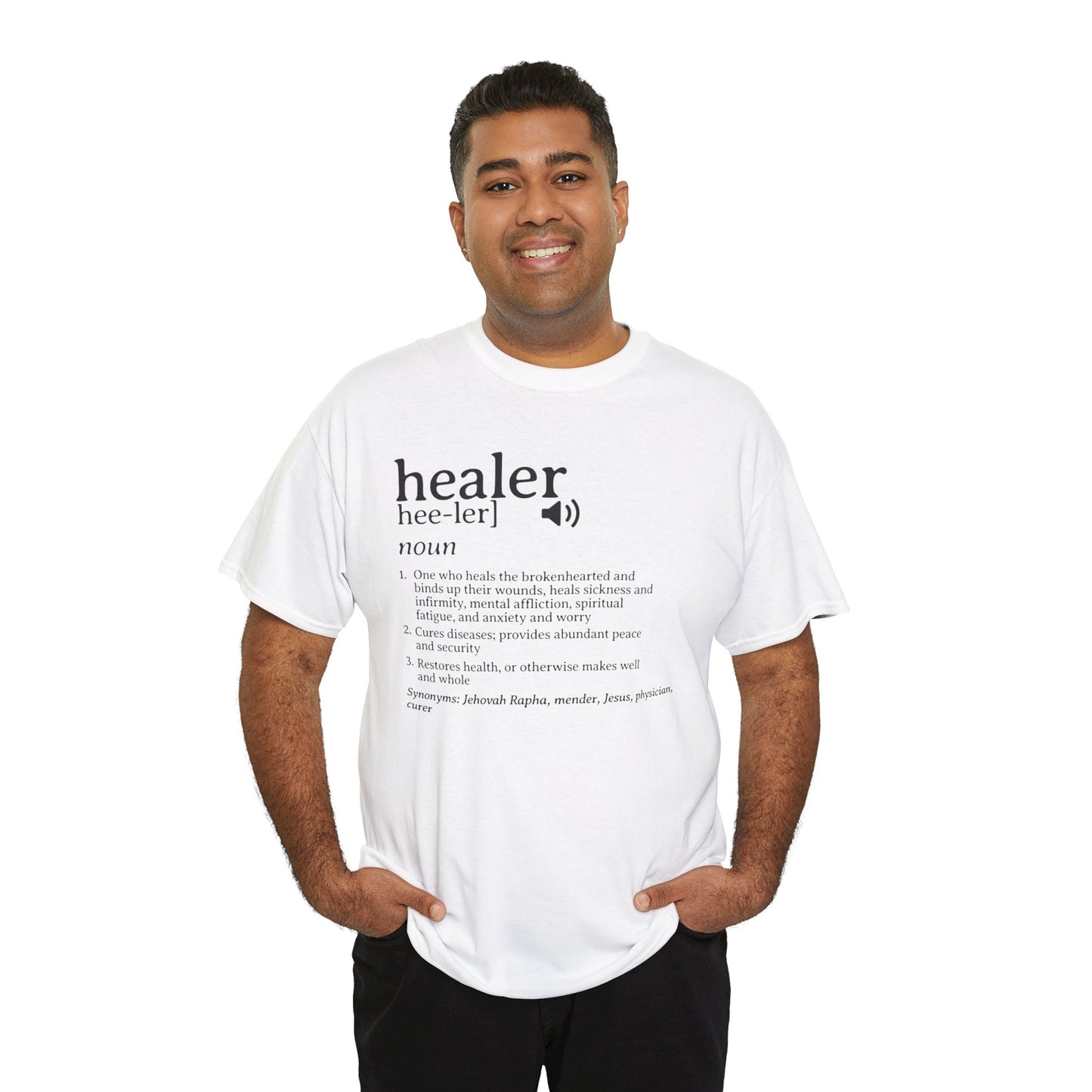 Healer Unisex Heavy Cotton Tee - Jehovah Rapha Healing T-Shirt, Spiritual Gift Shirt, Faith Inspirational Apparel, Christian Graphic Tee,
