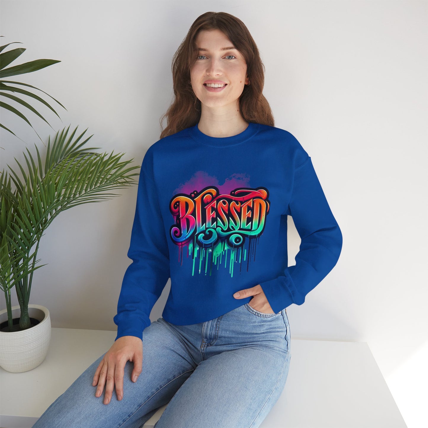 Blessed Graffiti Airbrush Sweatshirt – Street Style with Purpose Unisex Heavy Blend™ Crewneck Sweatshirt