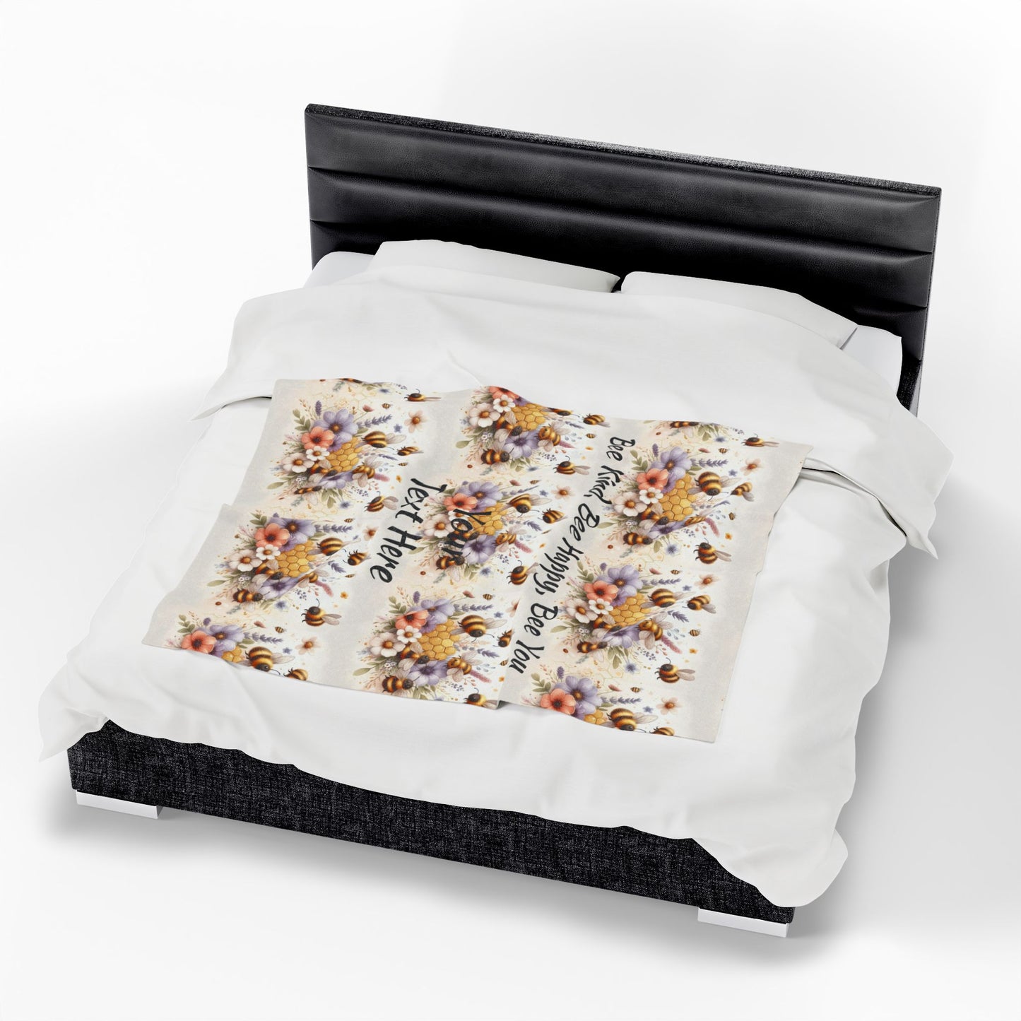 Personalized Spring Floral Bee Kind Plush Blanket | Floral Throw Blanket, Custom Keepsake, Seasonal, Cozy Bee Lovers Gift