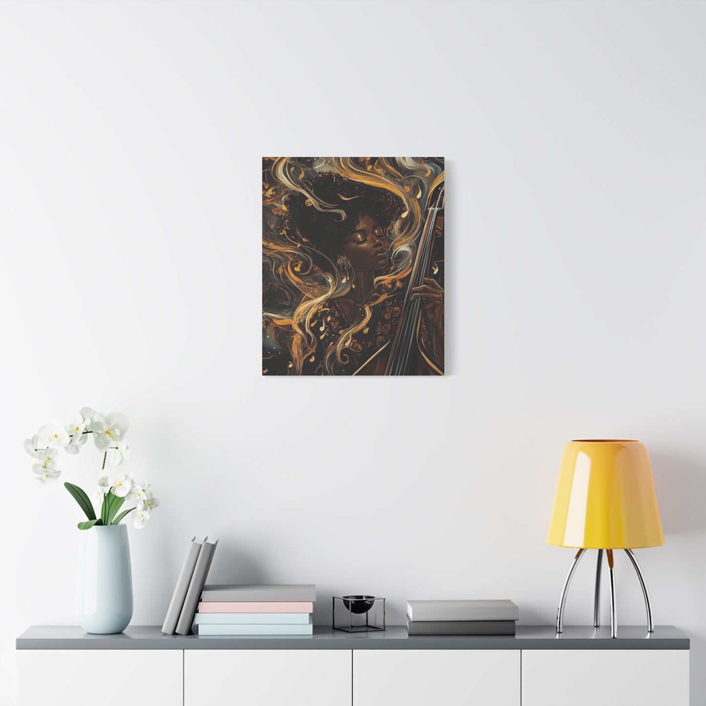 The Sound of Soul Canvas Wall Art, Afro Musician Portrait, Musical Notes Decor, African American Artwork, Jazz Musician