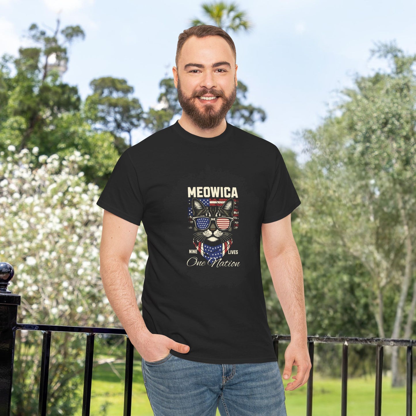 Patriotic Paws - Unisex Heavy Cotton Tee, Cat Lovers Gift