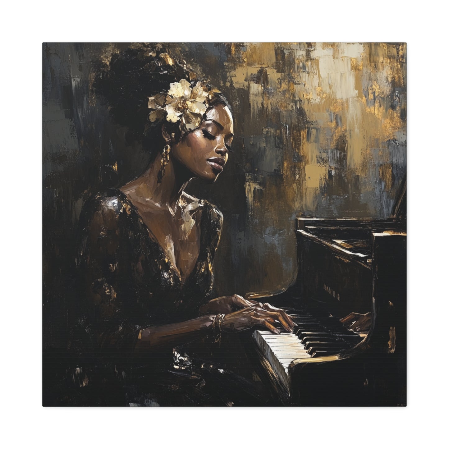 Keys of the Soul Canvas Art- Black Woman Playing Piano, Music Lover Gift, Musical Wall Decor, Home Office