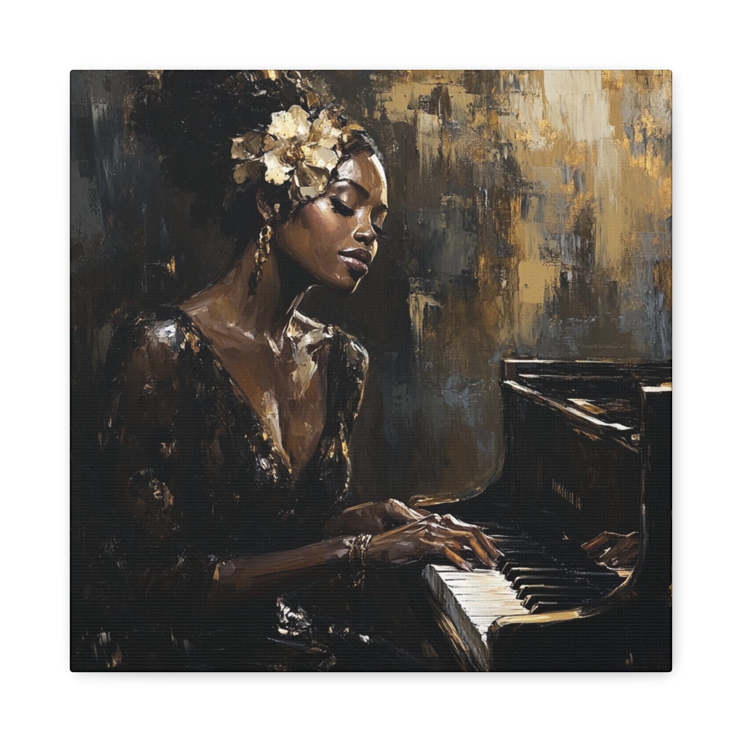 Keys of the Soul Canvas Art- Black Woman Playing Piano, Music Lover Gift, Musical Wall Decor, Home Office