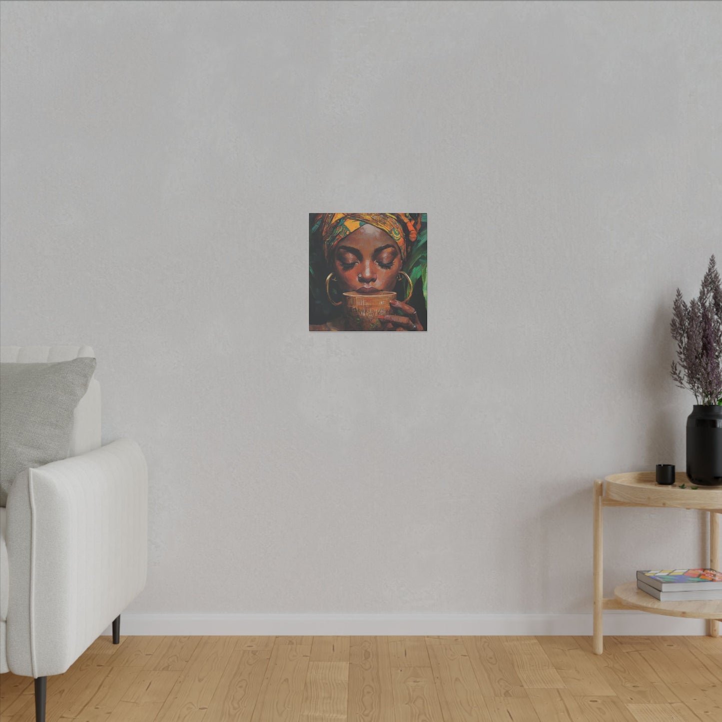 Sips of Serenity Matte Canvas, Stretched, 0.75", African art, nouveau, cultural wall hanging, decor