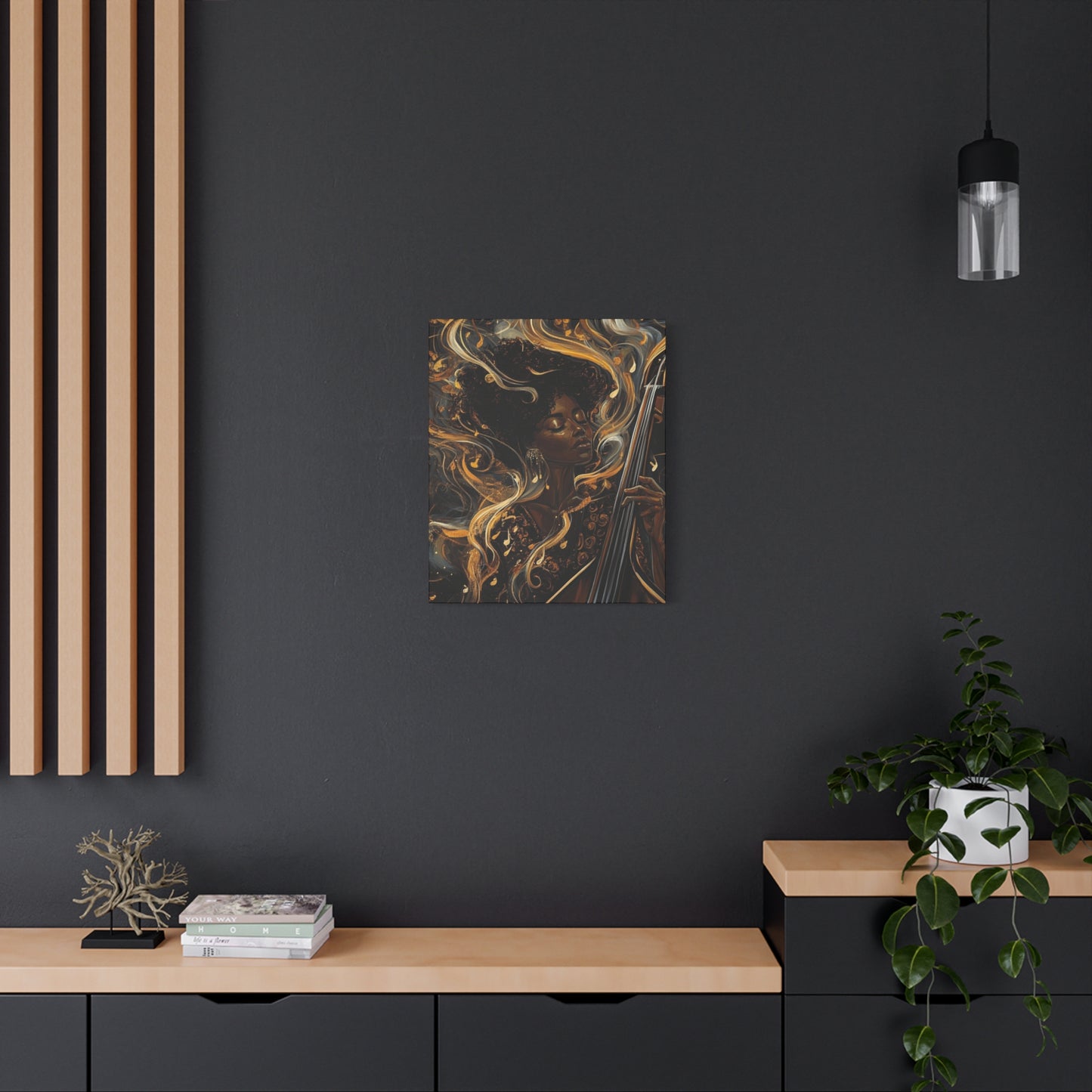 The Sound of Soul Canvas Wall Art, Afro Musician Portrait, Musical Notes Decor, African American Artwork, Jazz Musician