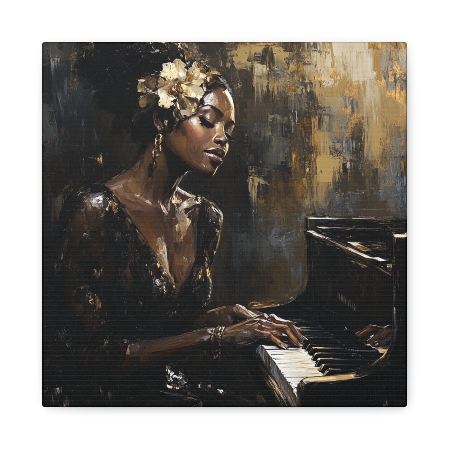 Keys of the Soul Canvas Art- Black Woman Playing Piano, Music Lover Gift, Musical Wall Decor, Home Office