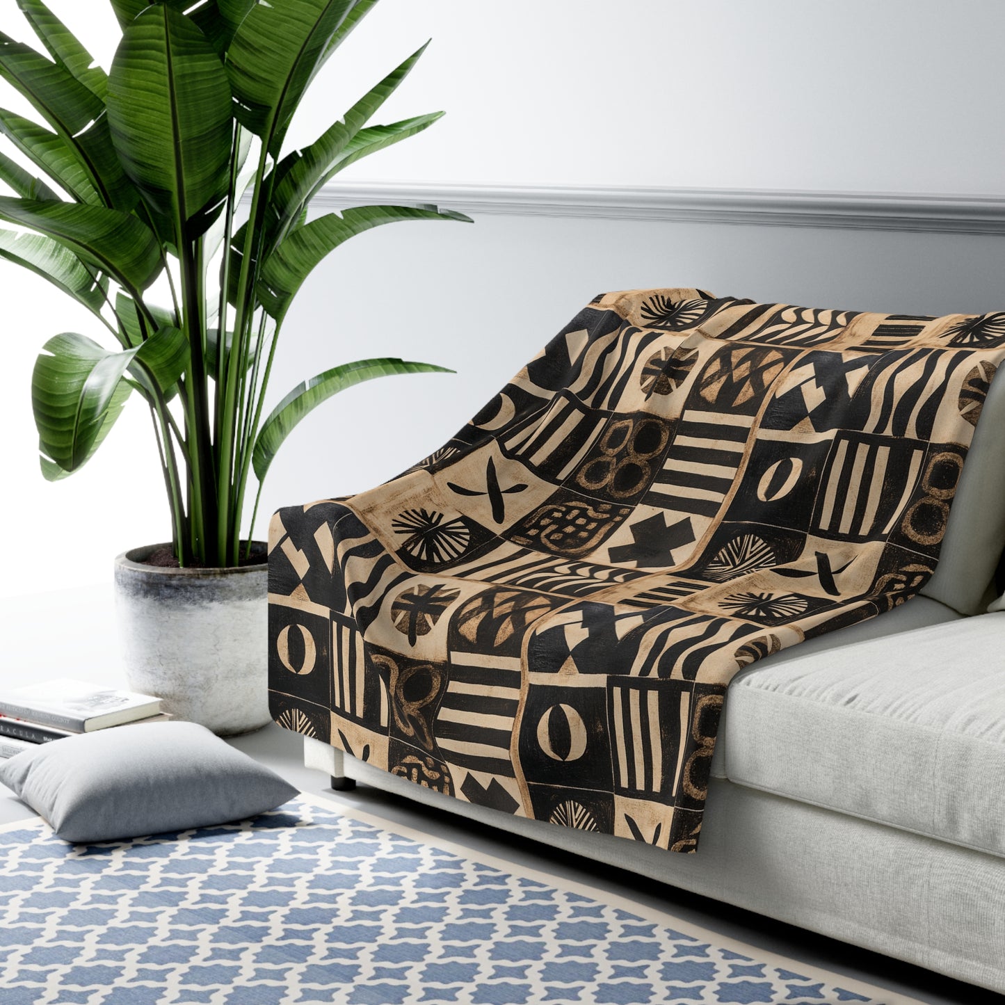Heritage Threads Collection Sherpa Fleece Blanket - African Print Throw, Brown Black Beige, Cozy Home Decor, Gift for Her, Sofa Blanket,