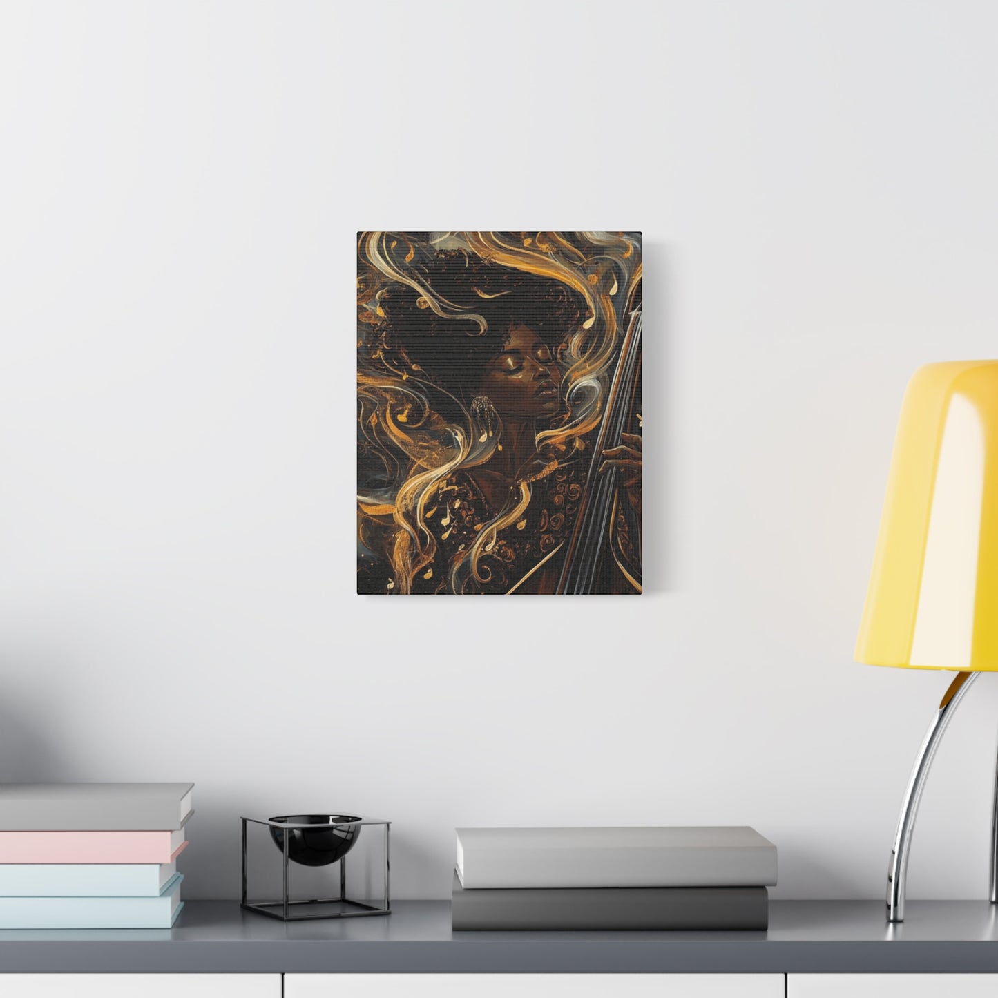 The Sound of Soul Canvas Wall Art, Afro Musician Portrait, Musical Notes Decor, African American Artwork, Jazz Musician