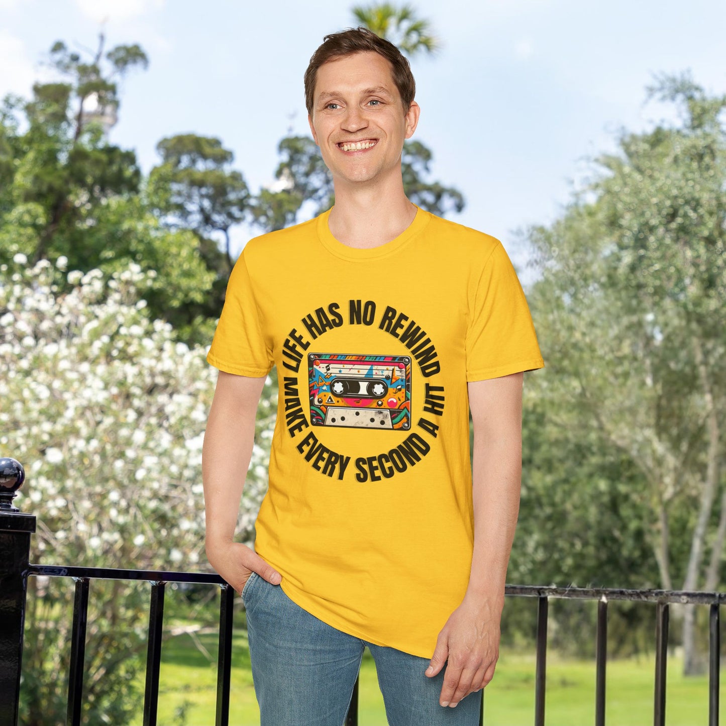 No Rewind Cassette Unisex Softstyle T-Shirt Motivational Quote Tee