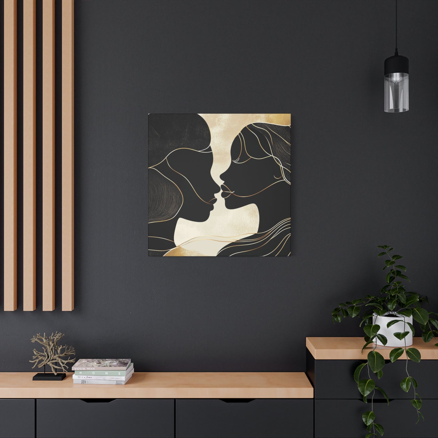 Traces of Us Canvas Print, Minimalist Wall Art, Stretched Matte 25", African American Love, Elegant Home Decor