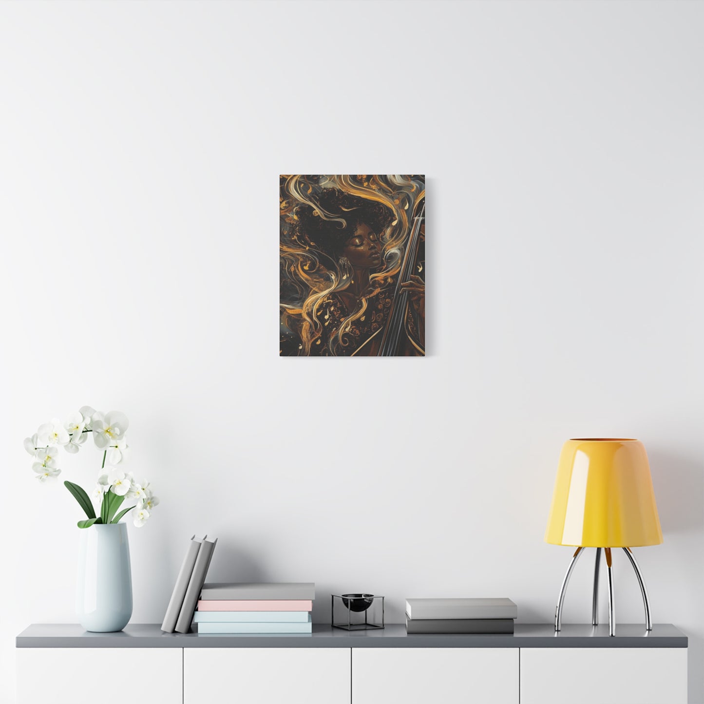 The Sound of Soul Canvas Wall Art, Afro Musician Portrait, Musical Notes Decor, African American Artwork, Jazz Musician