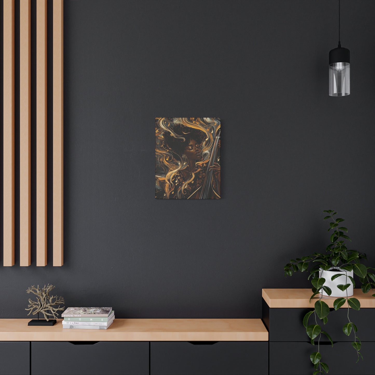 The Sound of Soul Canvas Wall Art, Afro Musician Portrait, Musical Notes Decor, African American Artwork, Jazz Musician