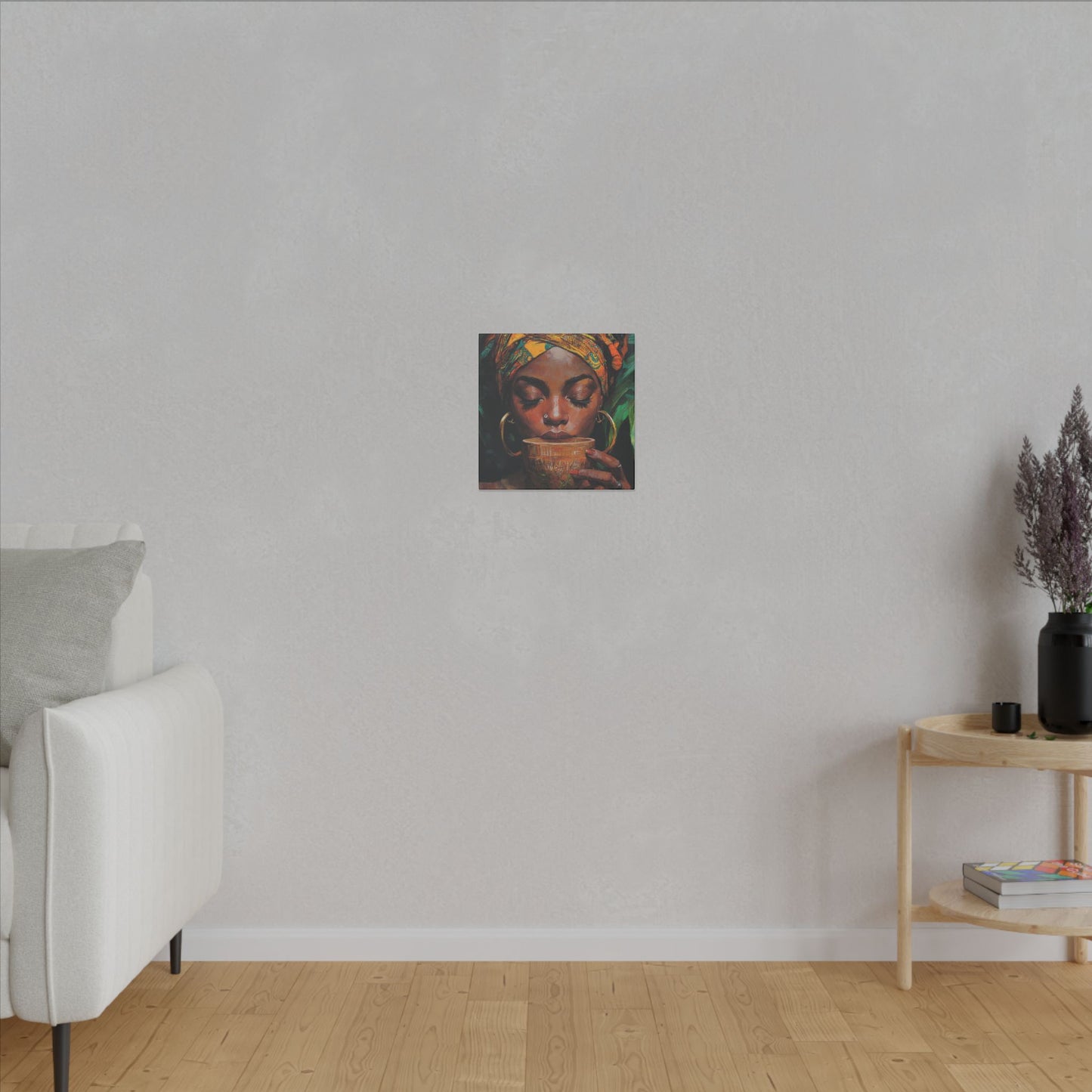 Sips of Serenity Matte Canvas, Stretched, 0.75", African art, nouveau, cultural wall hanging, decor