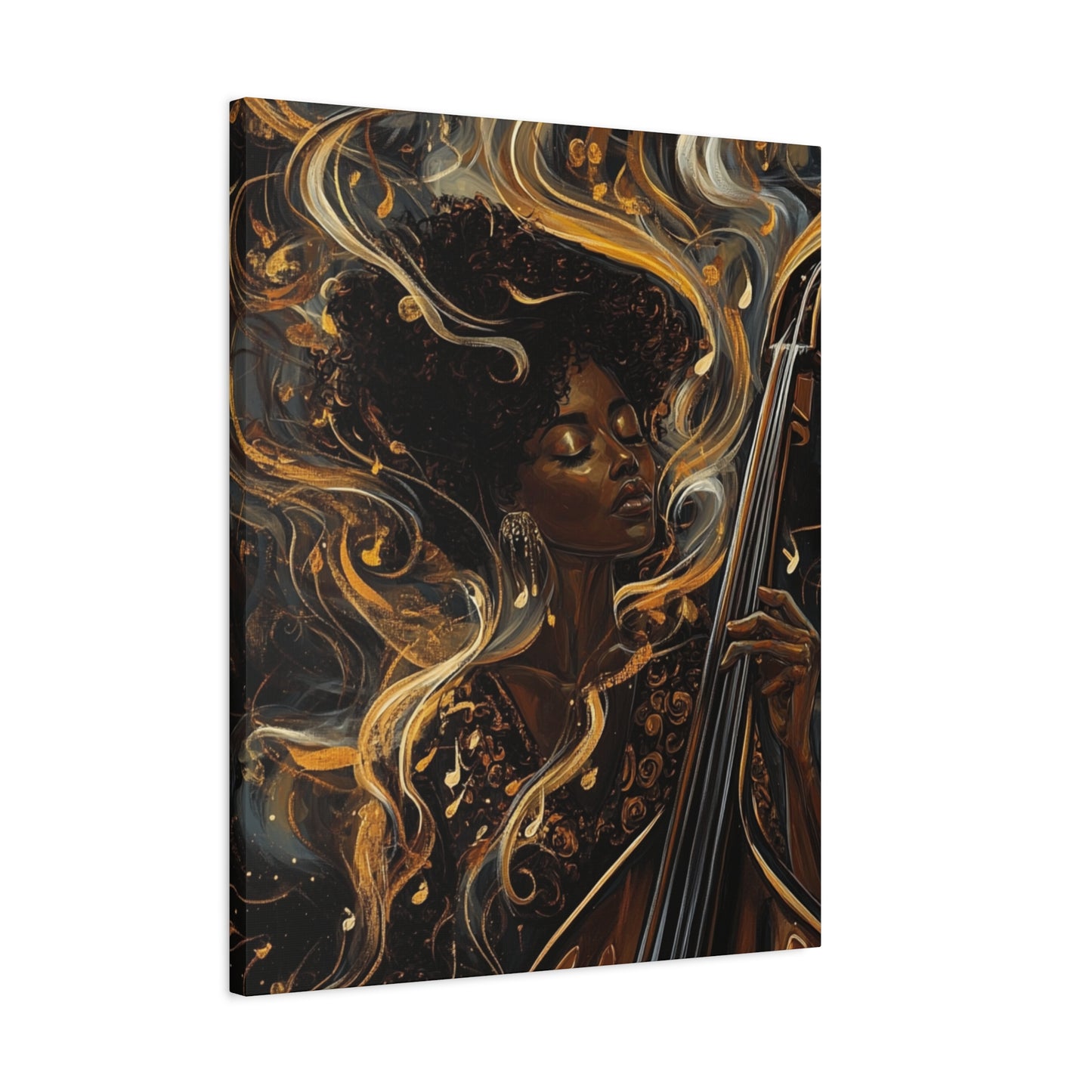 The Sound of Soul Canvas Wall Art, Afro Musician Portrait, Musical Notes Decor, African American Artwork, Jazz Musician