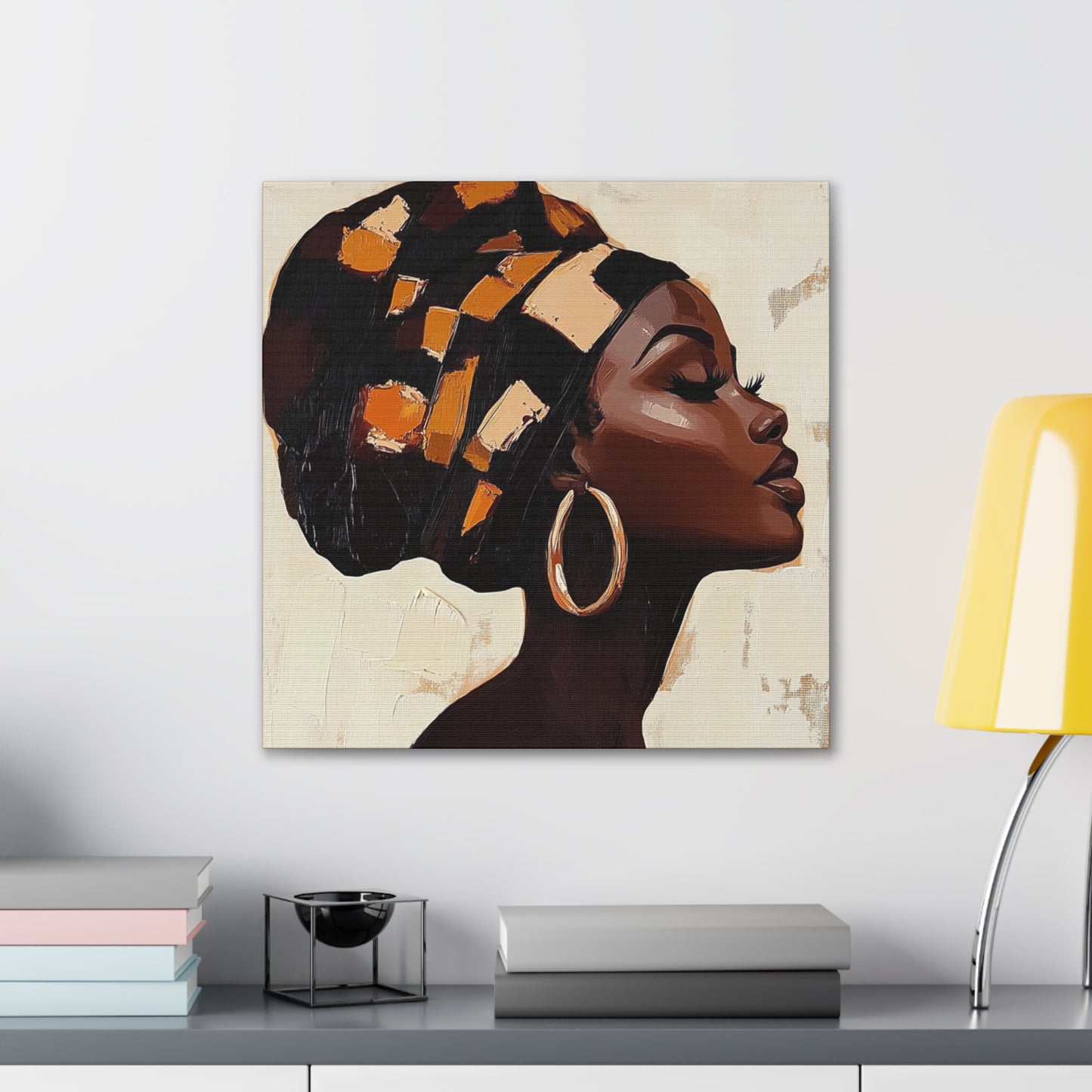 Wrapped in Wisdom Canvas Art, African American Woman Painting, Headwrap Hoop Earrings, Earth Tone Brush Strokes, Home Decor Wall Hanging,
