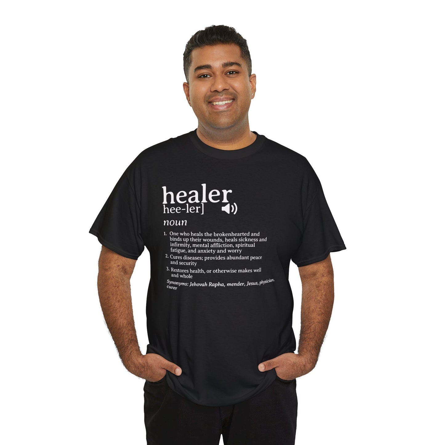 Healer Unisex Heavy Cotton Tee - Jehovah Rapha Healing T-Shirt, Spiritual Gift Shirt, Faith Inspirational Apparel, Christian Graphic Tee,