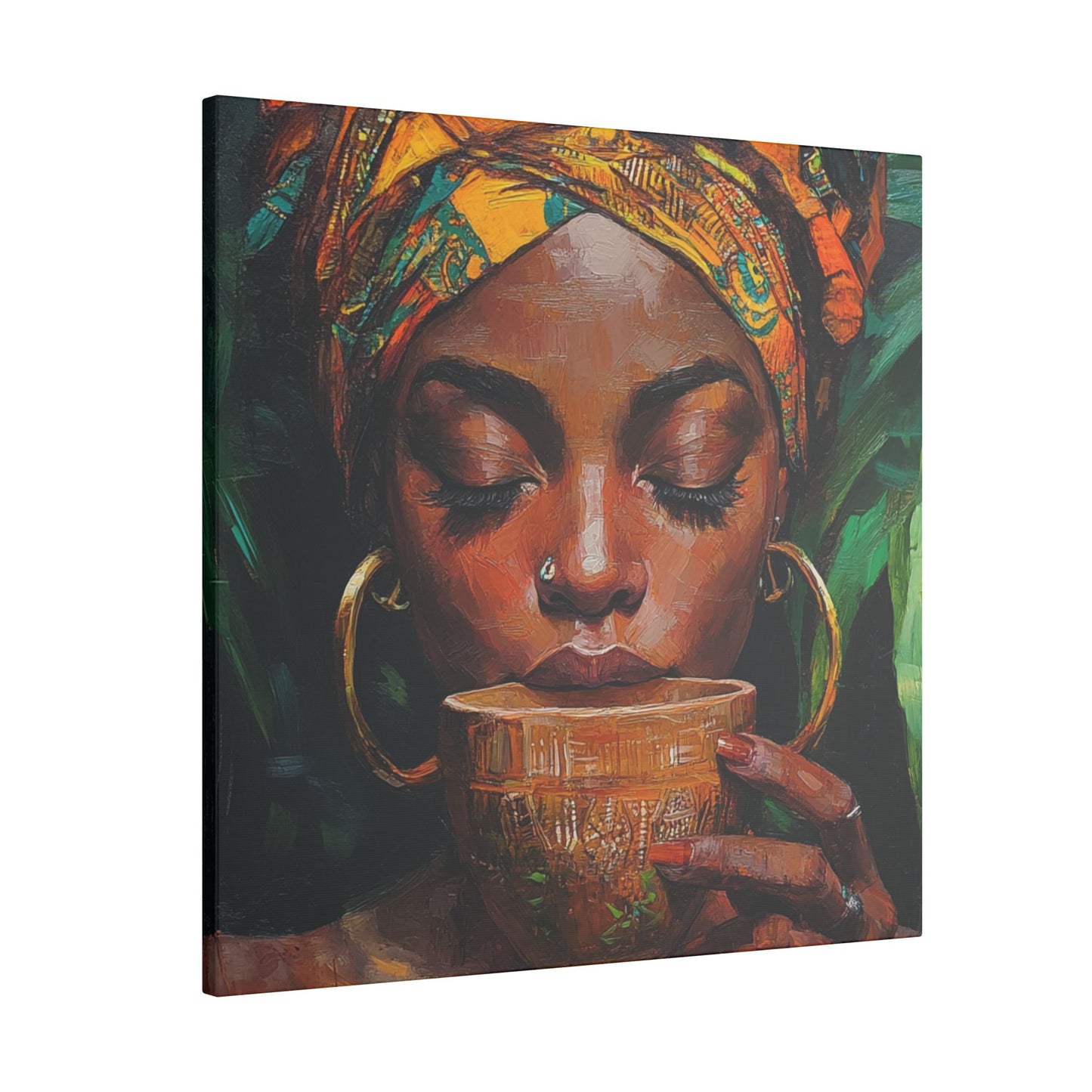 Sips of Serenity Matte Canvas, Stretched, 0.75", African art, nouveau, cultural wall hanging, decor