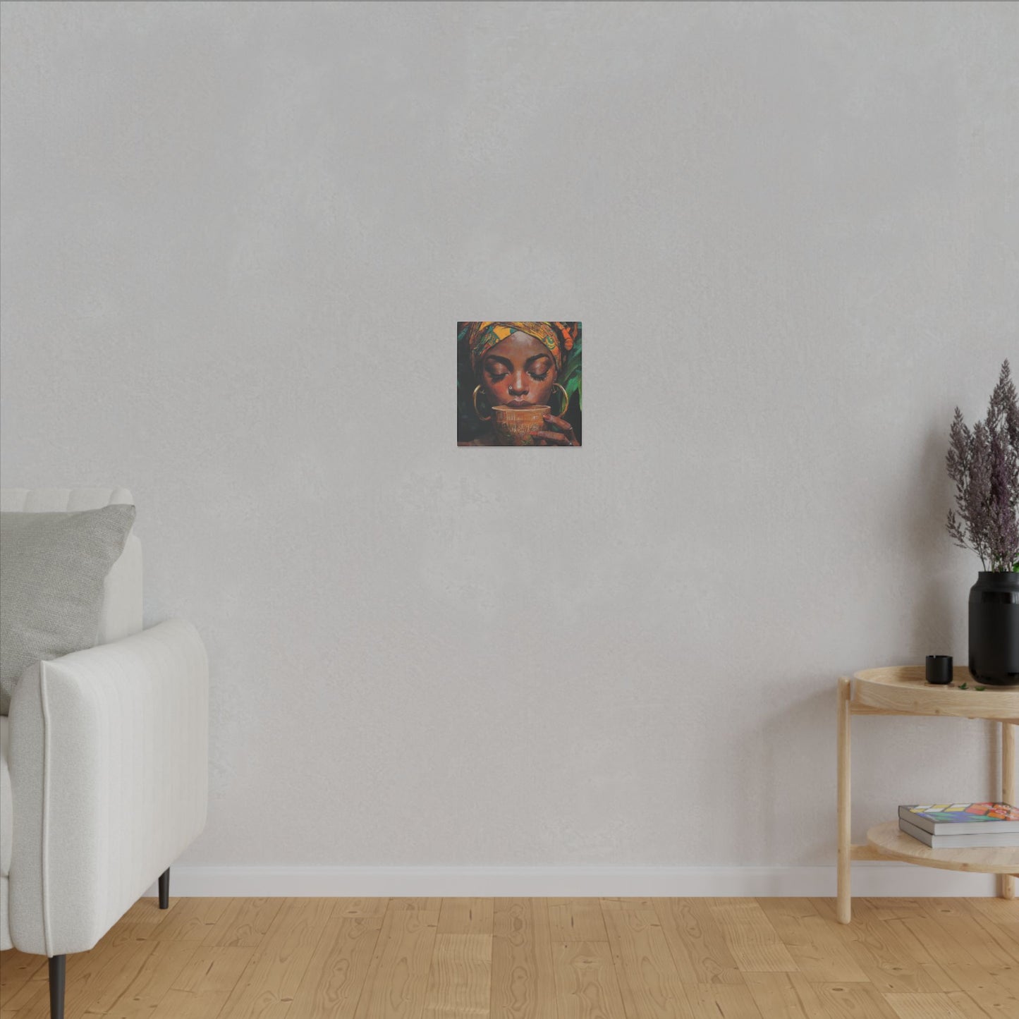 Sips of Serenity Matte Canvas, Stretched, 0.75", African art, nouveau, cultural wall hanging, decor