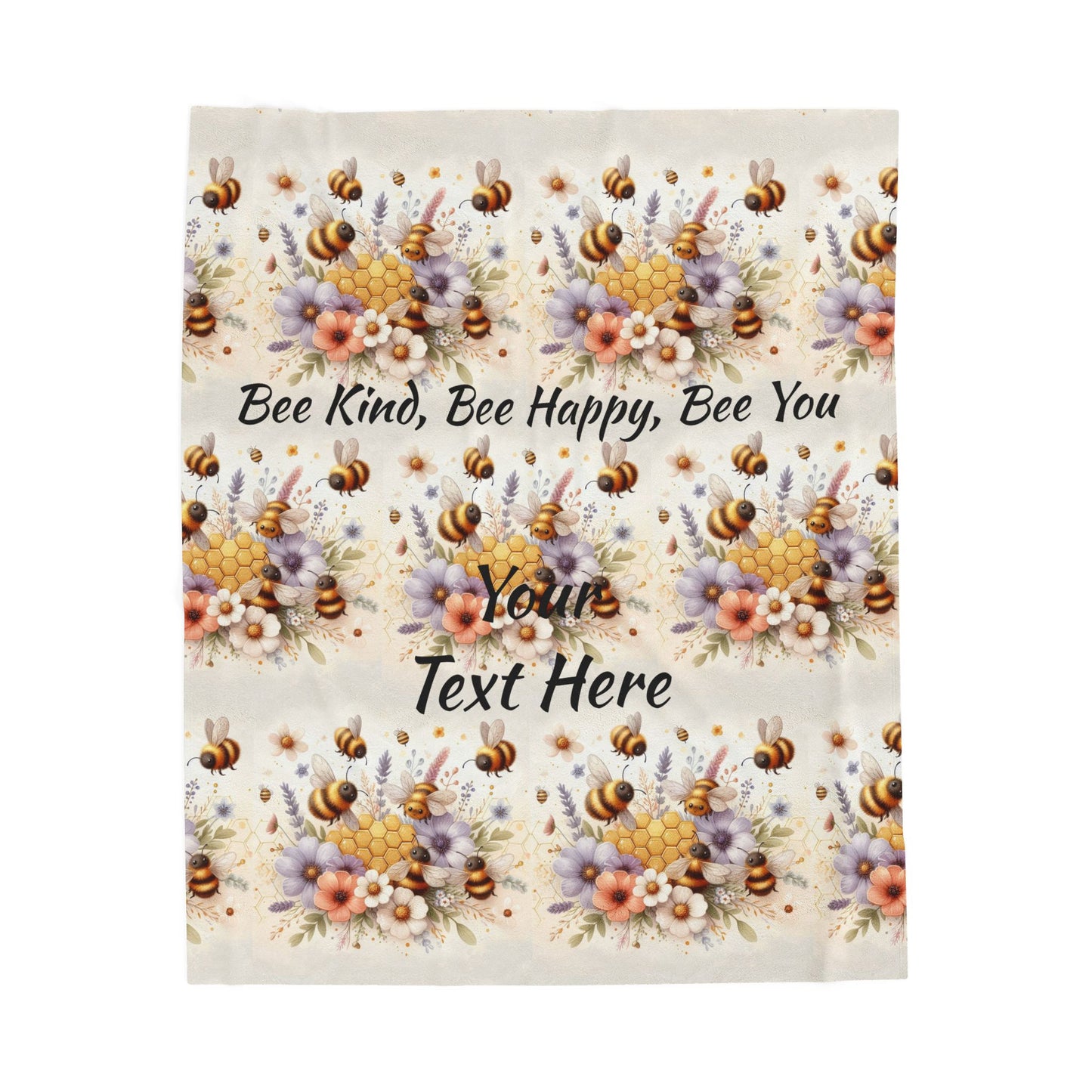 Personalized Spring Floral Bee Kind Plush Blanket | Floral Throw Blanket, Custom Keepsake, Seasonal, Cozy Bee Lovers Gift