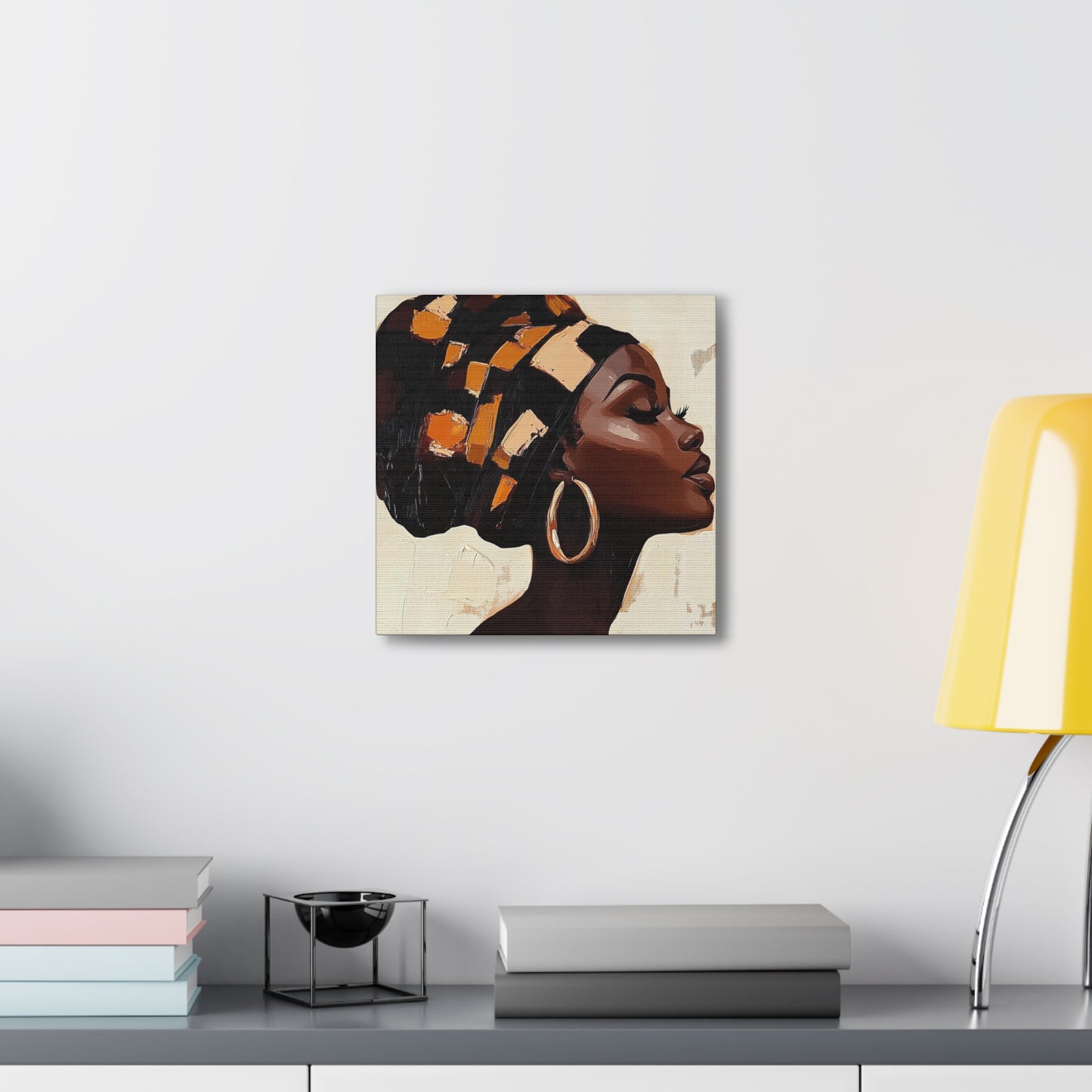 Wrapped in Wisdom Canvas Art, African American Woman Painting, Headwrap Hoop Earrings, Earth Tone Brush Strokes, Home Decor Wall Hanging,