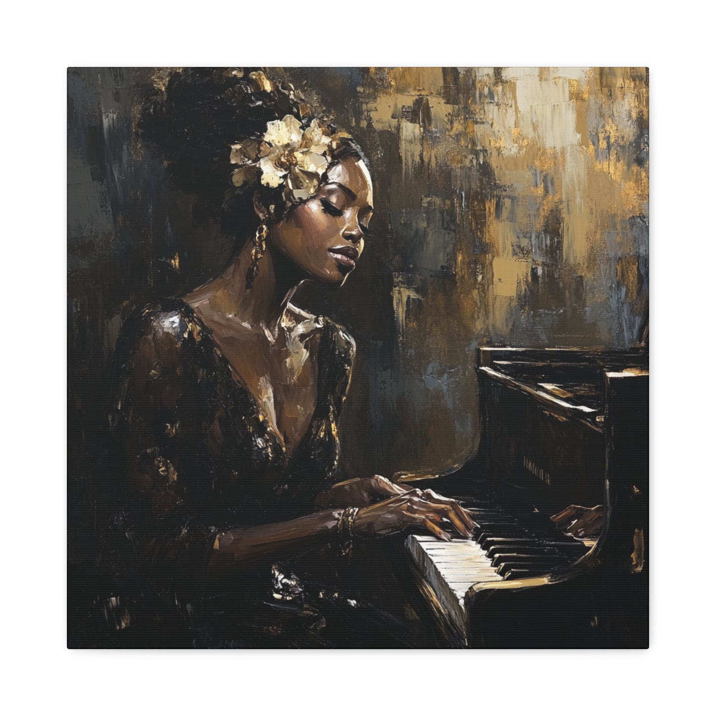 Keys of the Soul Canvas Art- Black Woman Playing Piano, Music Lover Gift, Musical Wall Decor, Home Office