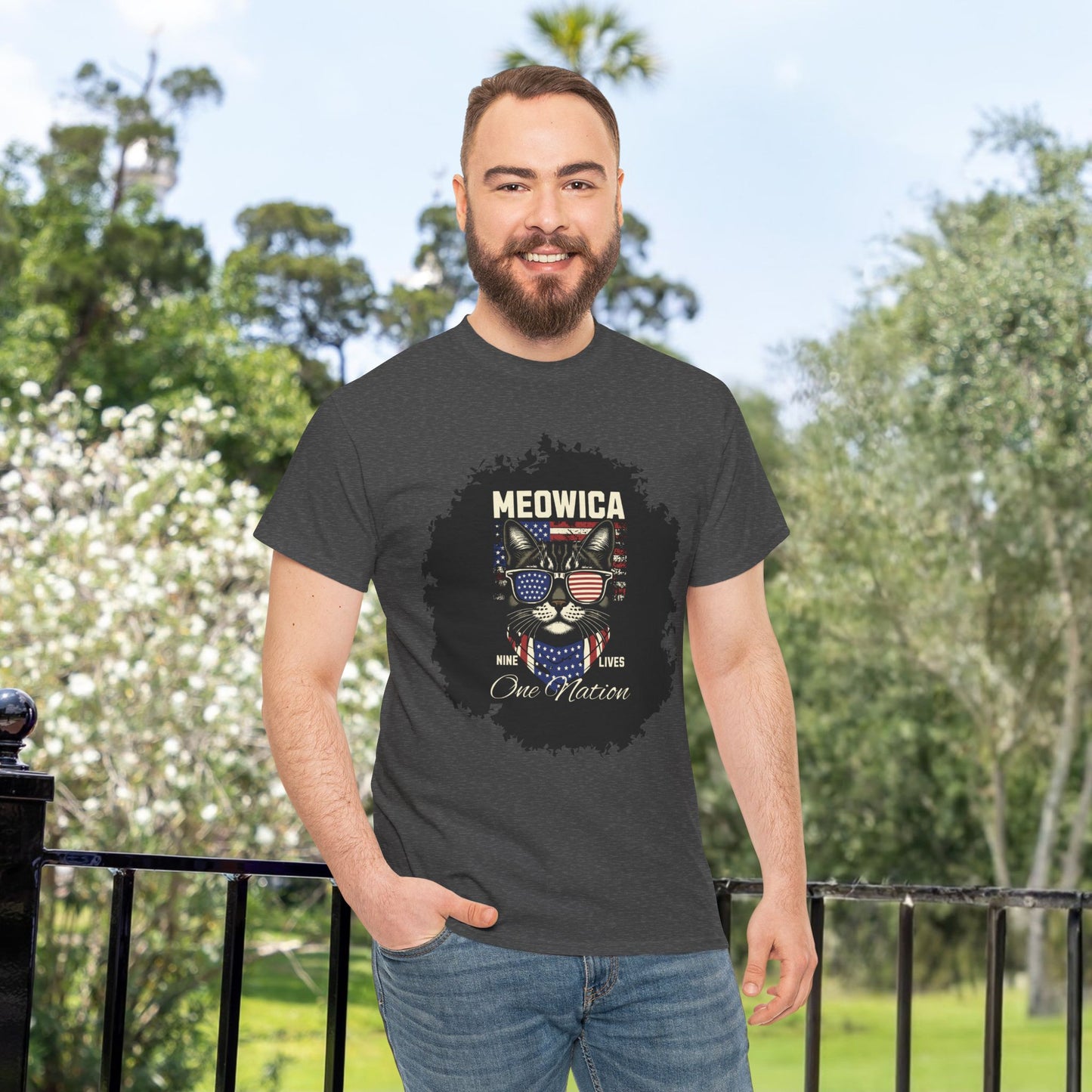 Patriotic Paws - Unisex Heavy Cotton Tee, Cat Lovers Gift