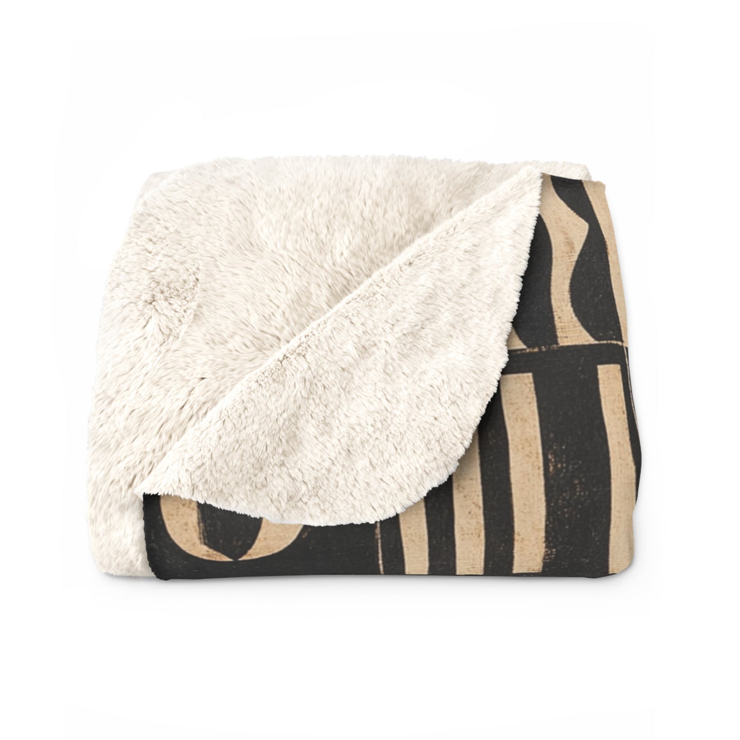 Heritage Threads Collection Sherpa Fleece Blanket - African Print Throw, Brown Black Beige, Cozy Home Decor, Gift for Her, Sofa Blanket,