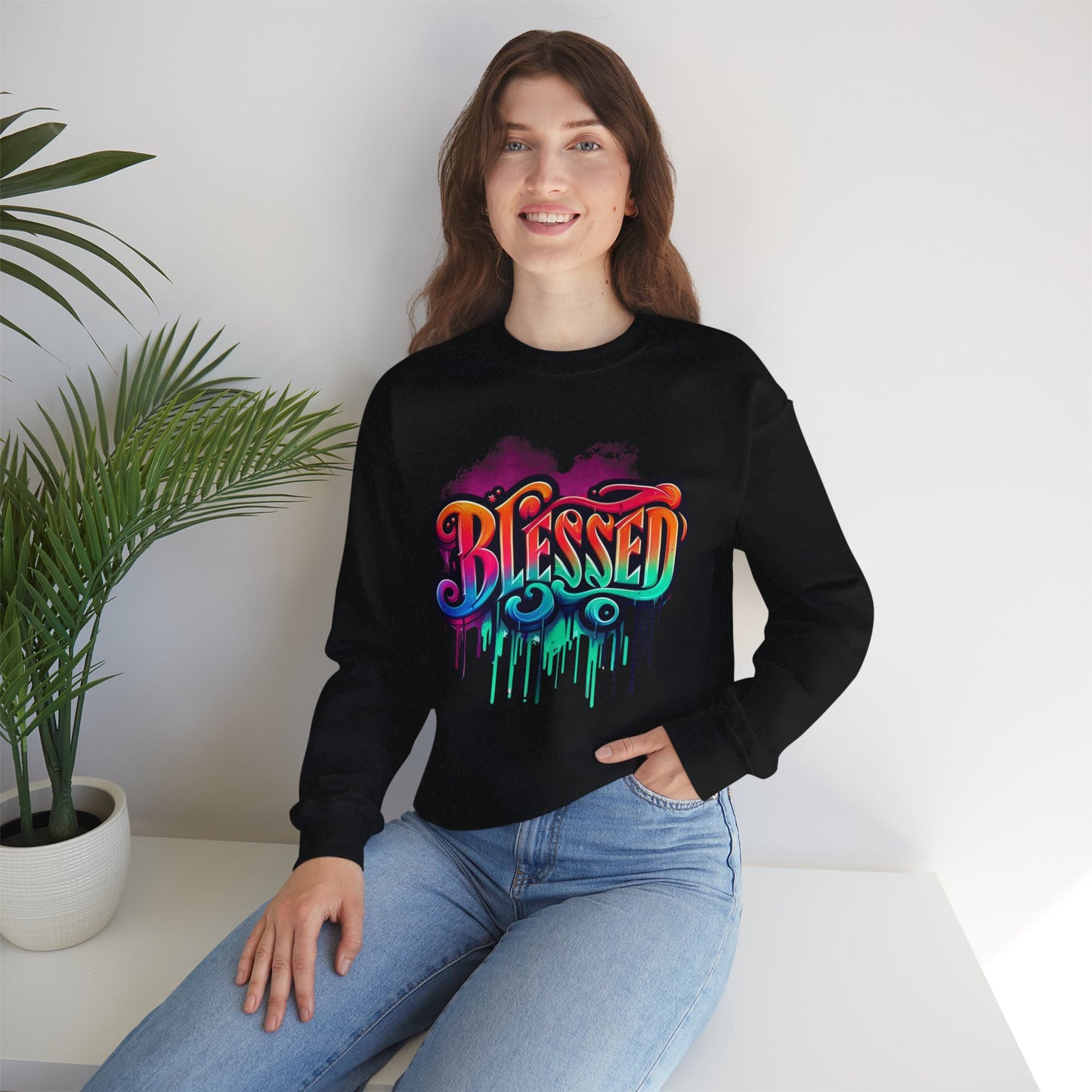 Blessed Graffiti Airbrush Sweatshirt – Street Style with Purpose Unisex Heavy Blend™ Crewneck Sweatshirt