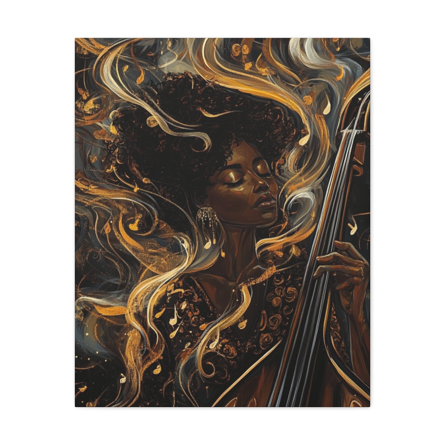 The Sound of Soul Canvas Wall Art, Afro Musician Portrait, Musical Notes Decor, African American Artwork, Jazz Musician