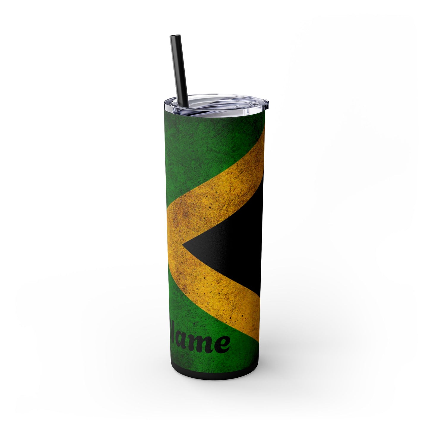 Jamaican Flag Skinny Tumbler, Personalized Drinkware, Insulated Cup with Straw, 20oz Gift Idea, Custom Name Tumbler, Travel Mug for Hot/Cold