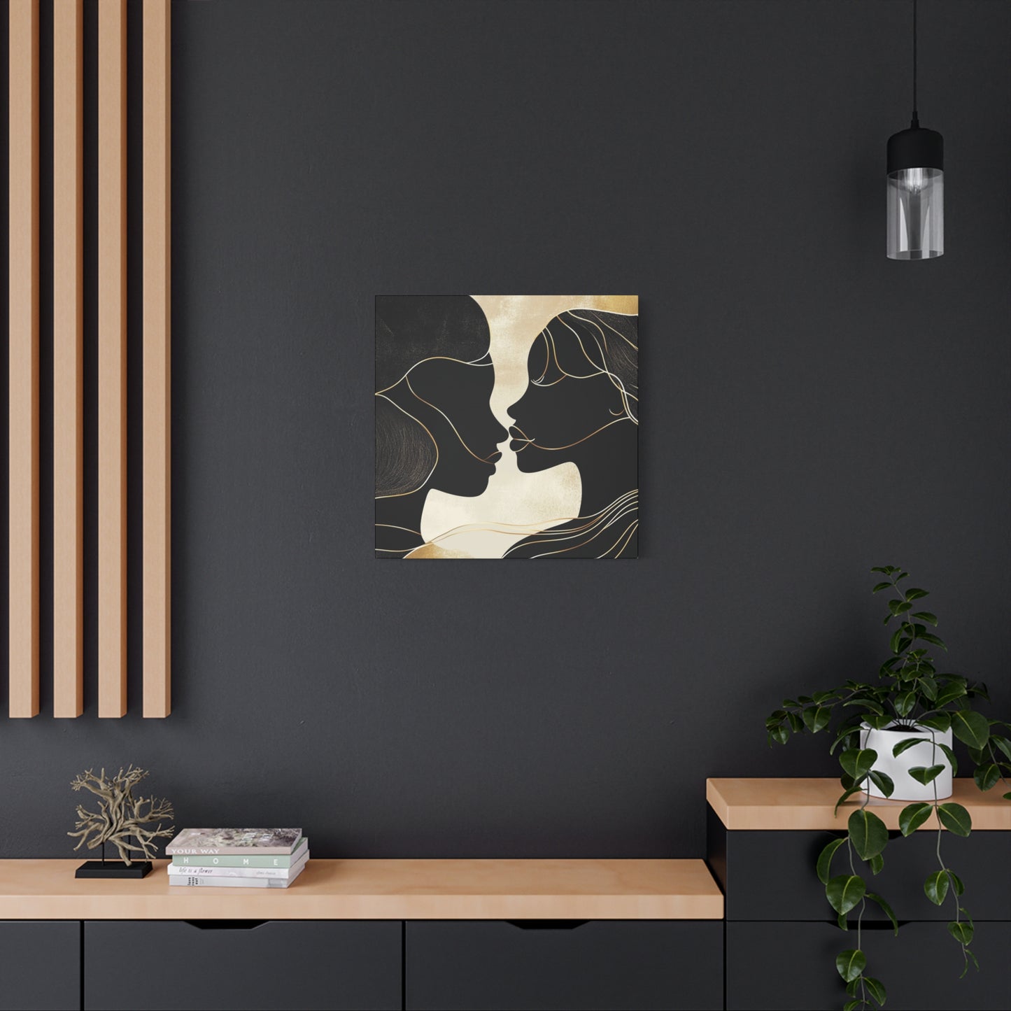 Traces of Us Canvas Print, Minimalist Wall Art, Stretched Matte 25", African American Love, Elegant Home Decor