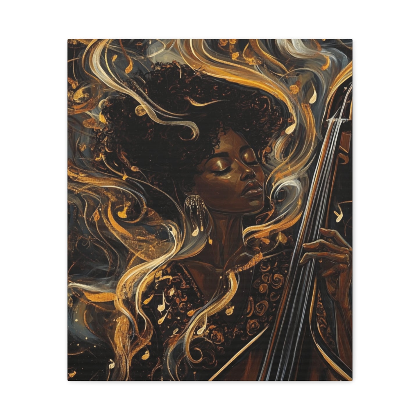 The Sound of Soul Canvas Wall Art, Afro Musician Portrait, Musical Notes Decor, African American Artwork, Jazz Musician