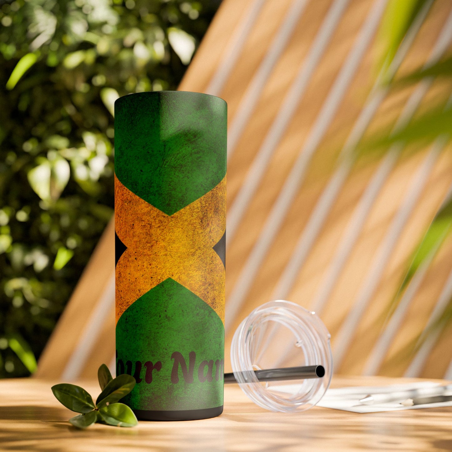 Jamaican Flag Skinny Tumbler, Personalized Drinkware, Insulated Cup with Straw, 20oz Gift Idea, Custom Name Tumbler, Travel Mug for Hot/Cold