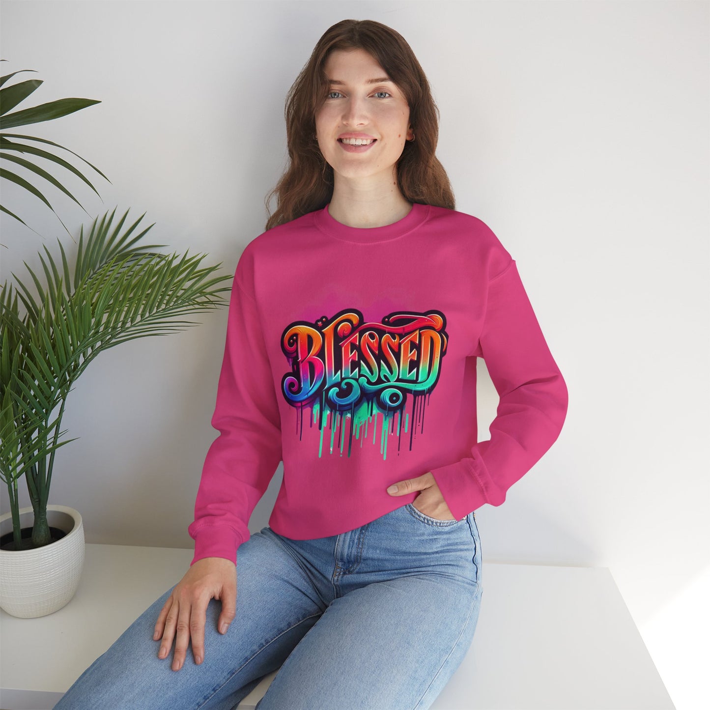Blessed Graffiti Airbrush Sweatshirt – Street Style with Purpose Unisex Heavy Blend™ Crewneck Sweatshirt