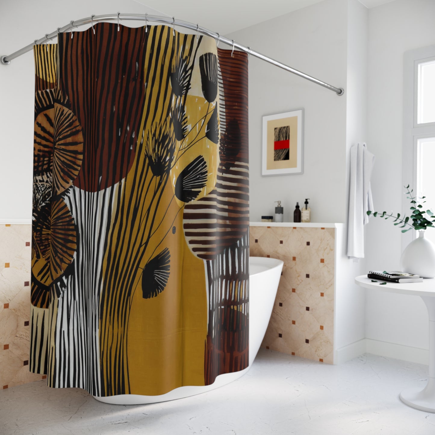 Harvest Bloom Abstract Floral Shower Curtain, Modern Bathroom Decor