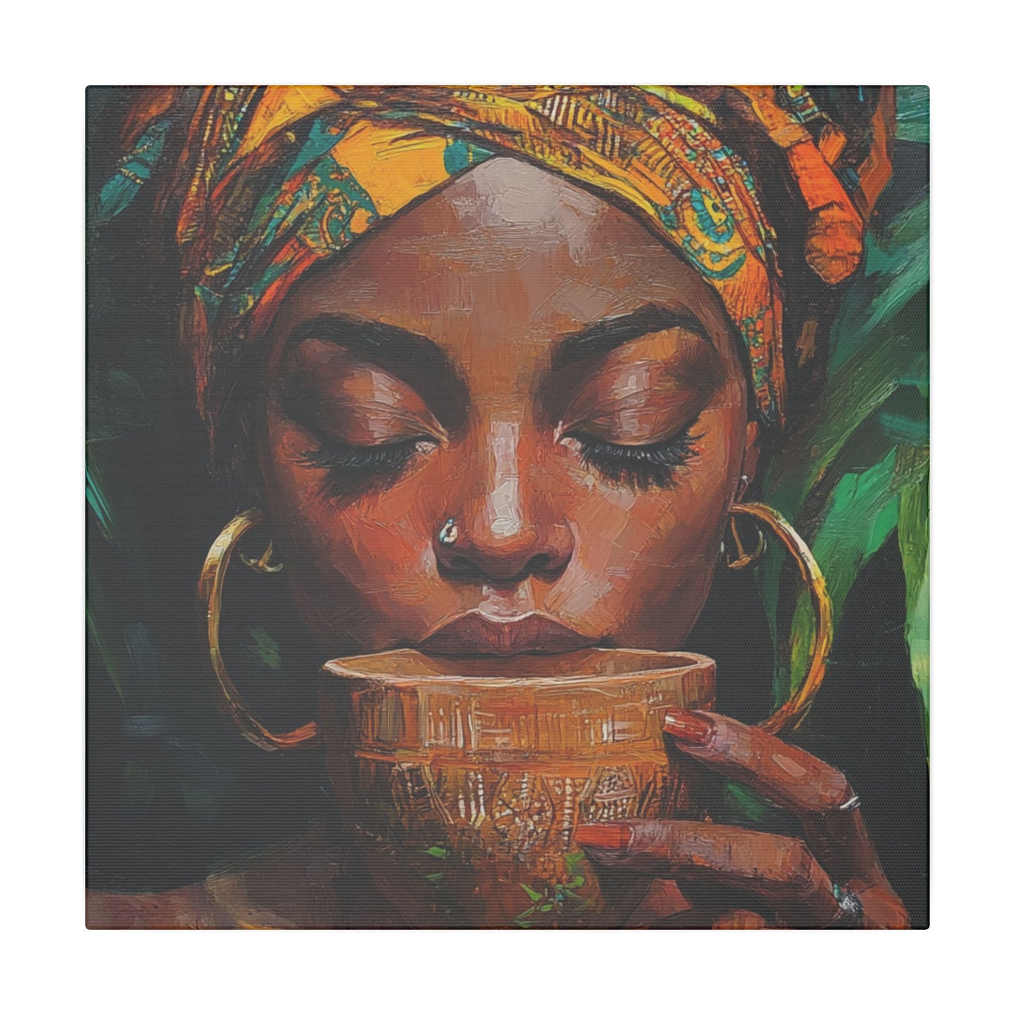 Sips of Serenity Matte Canvas, Stretched, 0.75", African art, nouveau, cultural wall hanging, decor